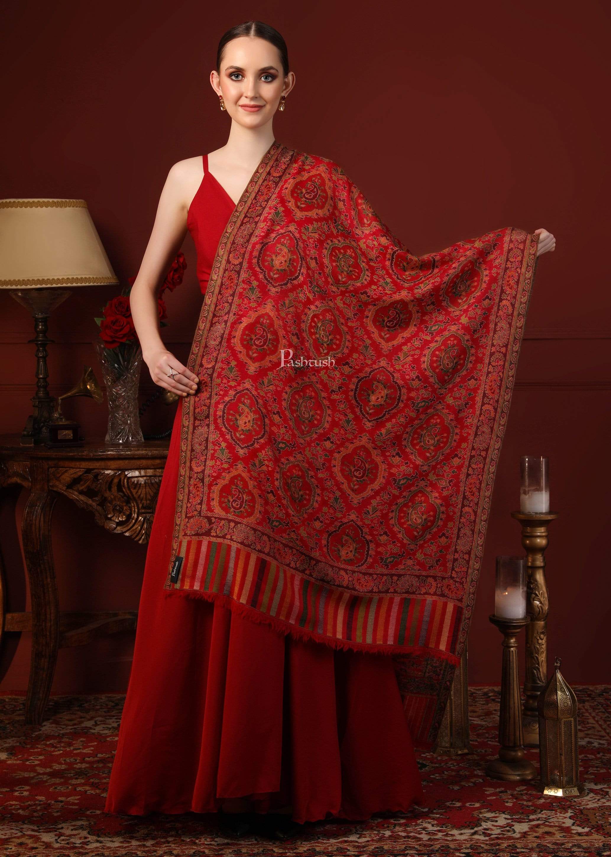 Pashtush Womens Pure Wool Ethnic Stole, With Woolmark Certification - Image 3