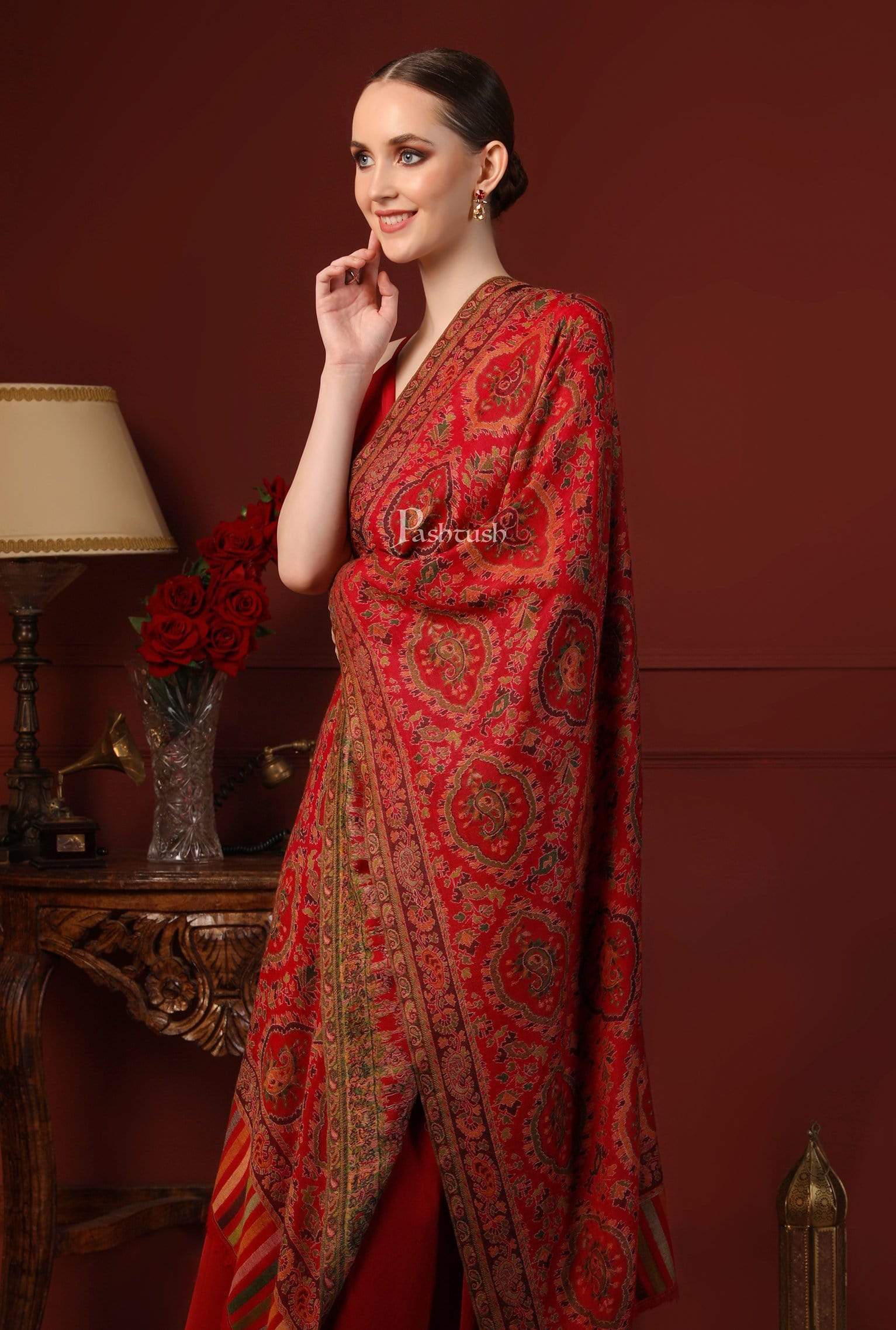 Pashtush Womens Pure Wool Ethnic Stole, With Woolmark Certification - Image 4