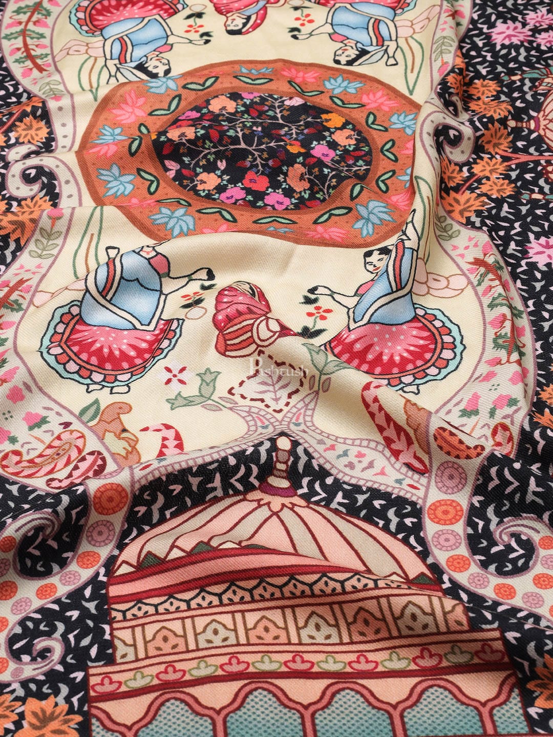 Pashtush Womens, Pure Wool, Printed Darbar Shawl, Woolmark Certified - Image 2