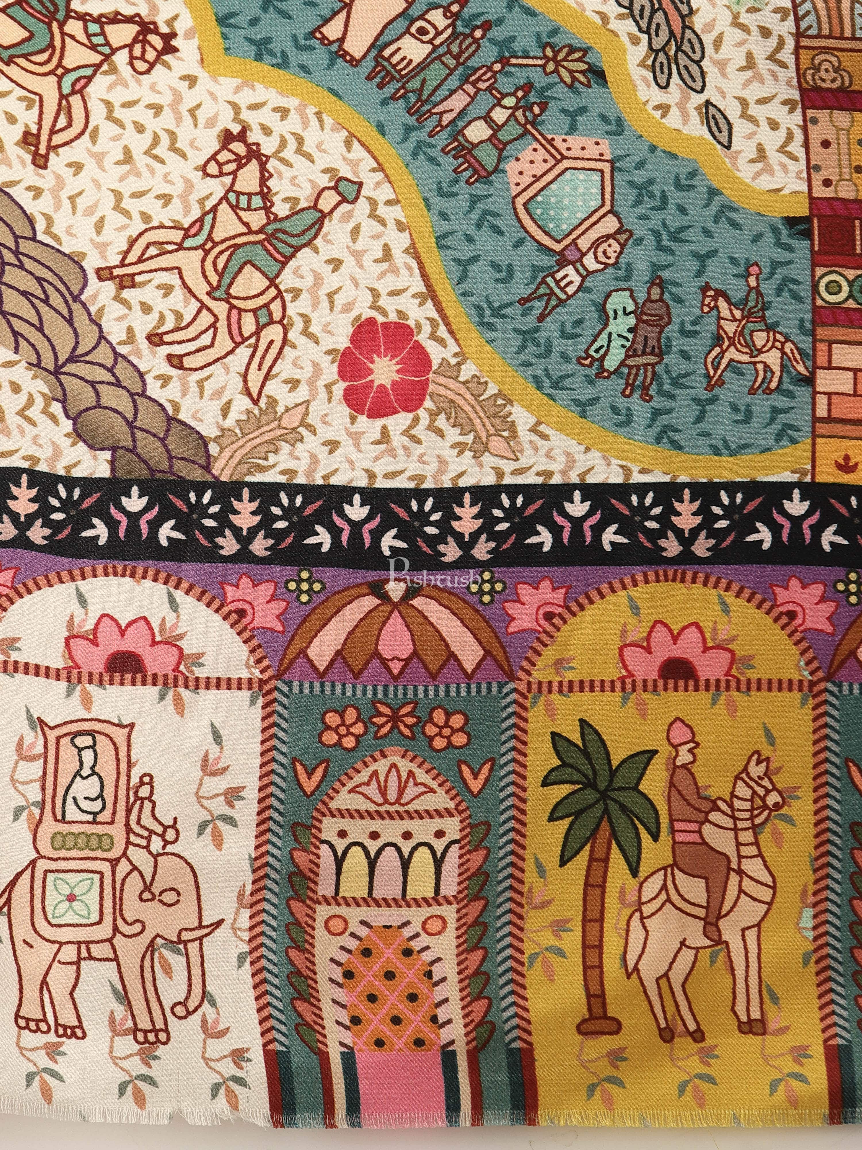 Pashtush Womens, Pure Wool, Printed Darbar Shawl, Woolmark Certified. - Image 3