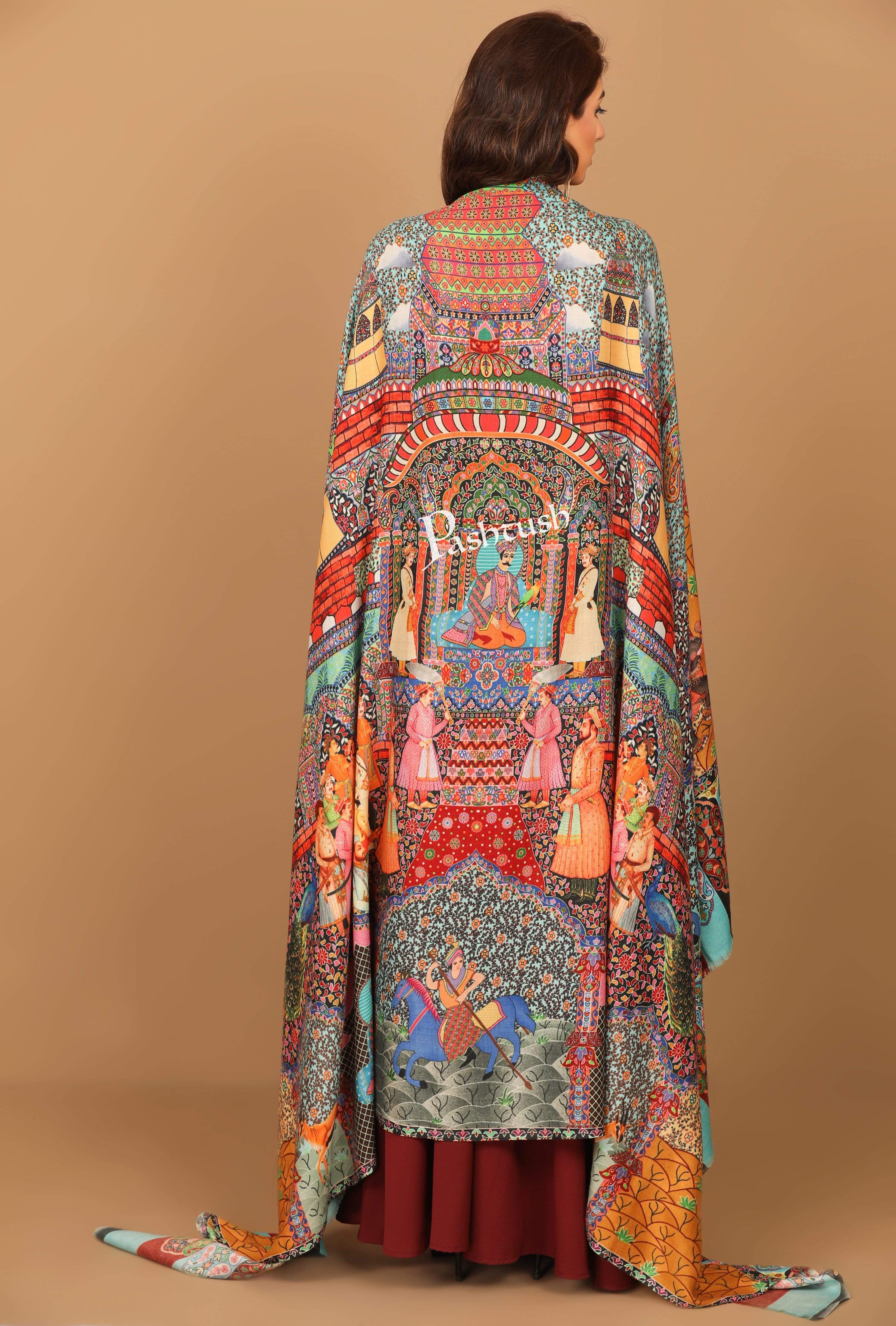 Pashtush Womens, Pure Wool, Printed Darbar Shawl, Woolmark Certified. - Image 6