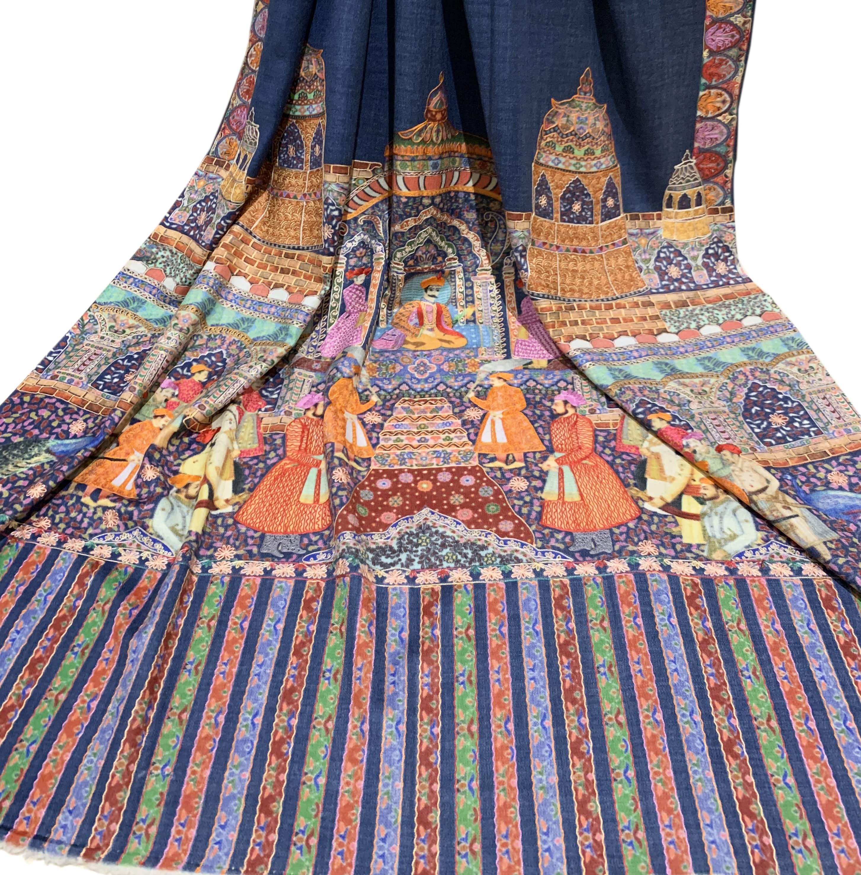 Pashtush Womens, Pure Wool, Printed Mughal Darbar Shawl, Woolmark Certified, Multicoloured