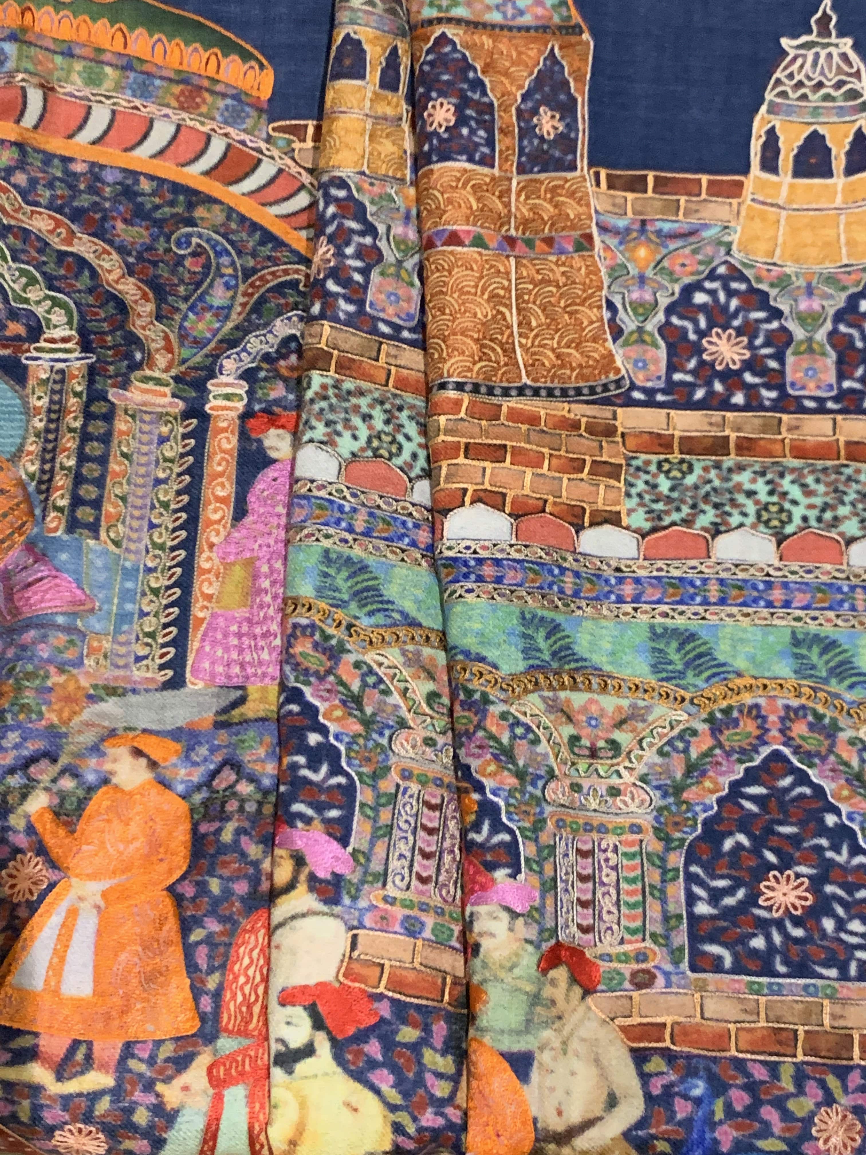 Pashtush Womens, Pure Wool, Printed Mughal Darbar Shawl, Woolmark Certified, Multicoloured - Image 2