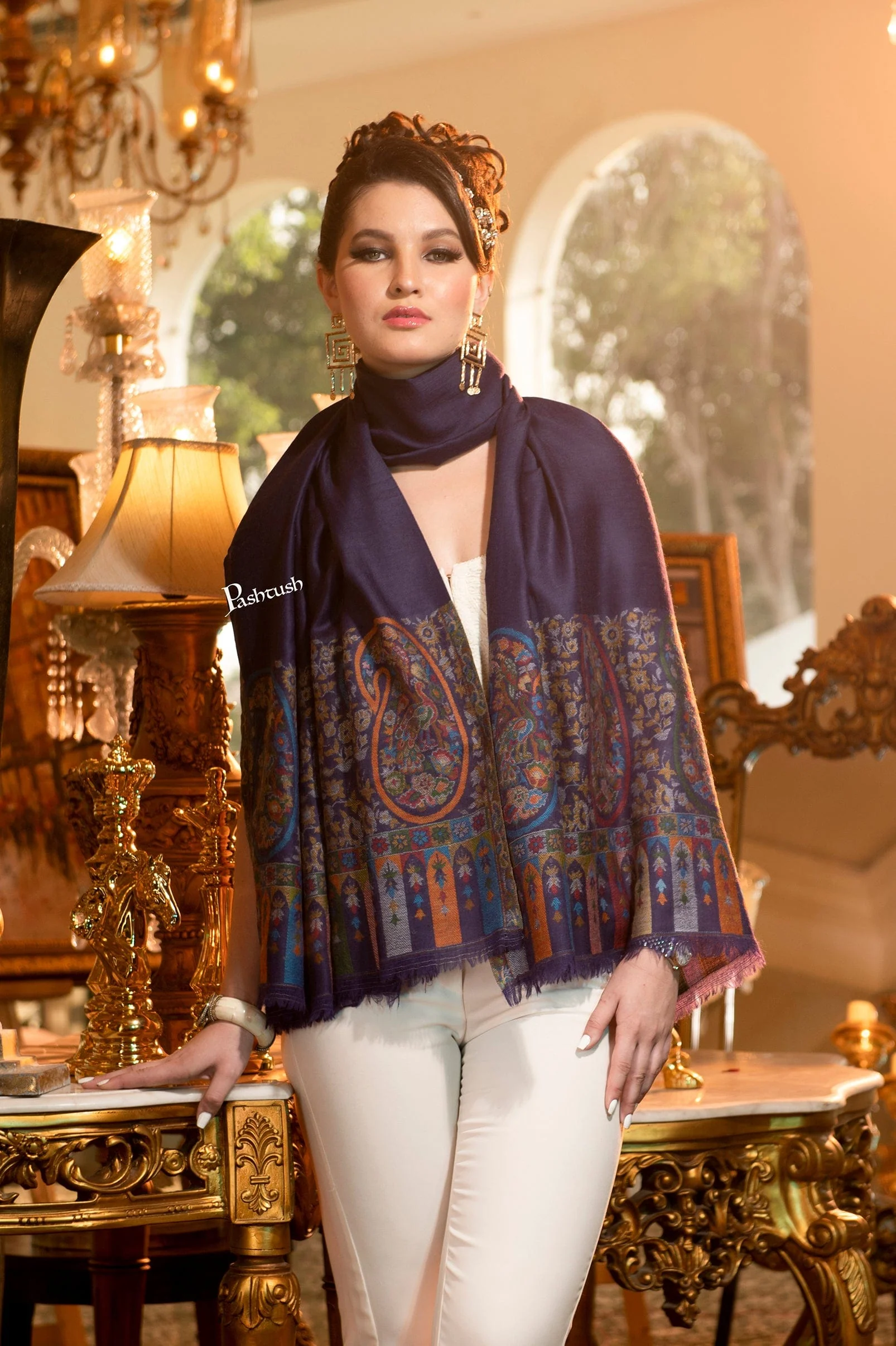 Pashtush Womens Pure Wool Shawl, Multicoloured Paisley Palla, Ethnic Weave with Woolmark Certificate - Image 3