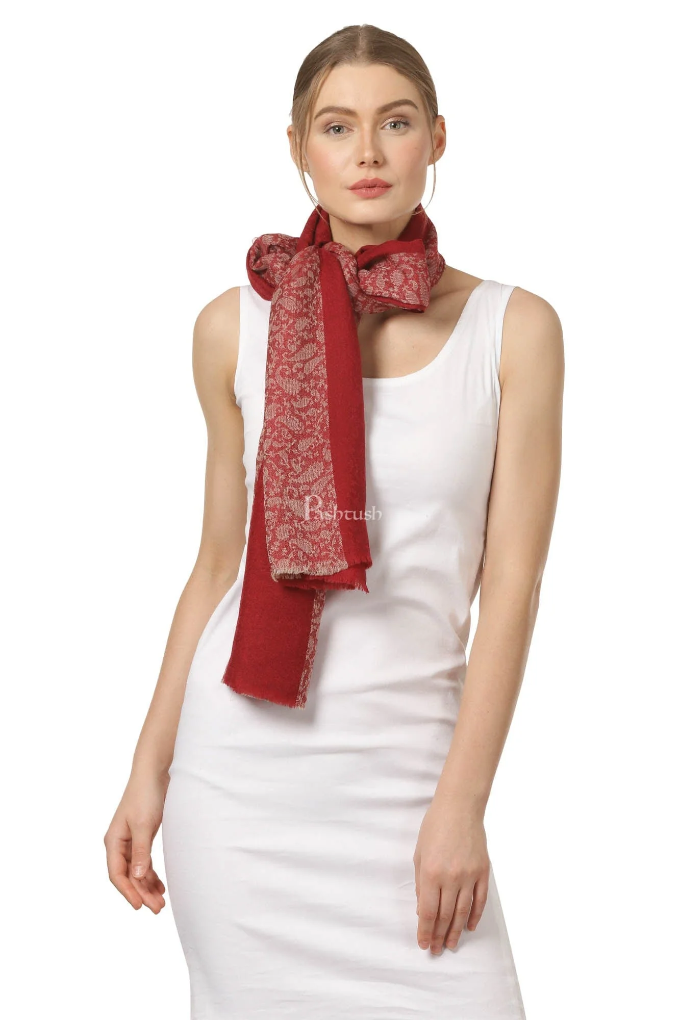 Pashtush Women'S Reversible Fine Wool Stole - Maroon - Image 4