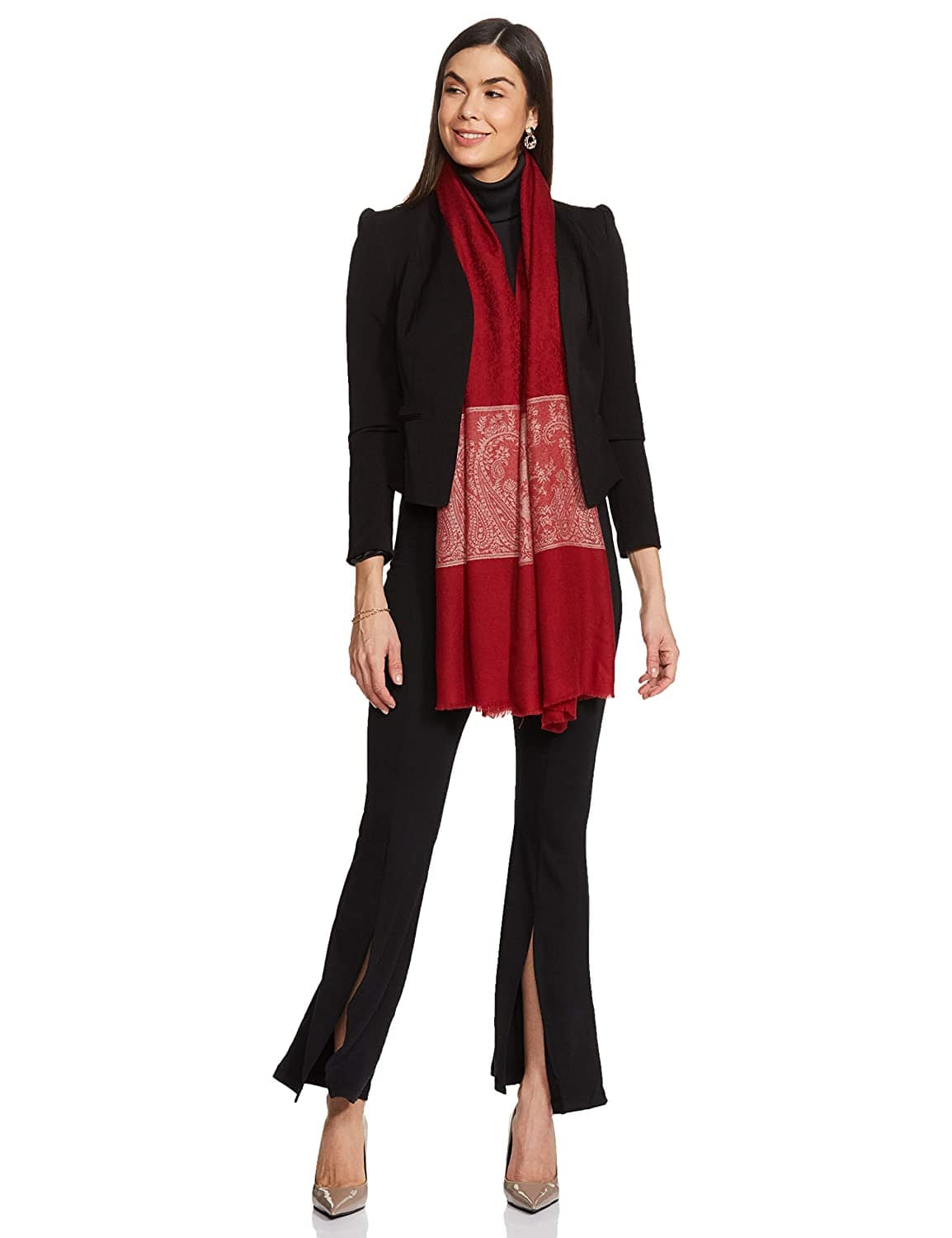 Pashtush Women'S Reversible Fine Wool Stole Scarf - Maroon - Image 10