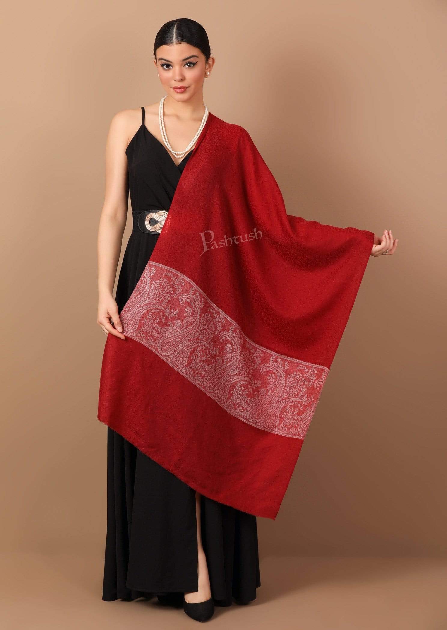 Pashtush Women'S Reversible Fine Wool Stole Scarf - Maroon - Image 3
