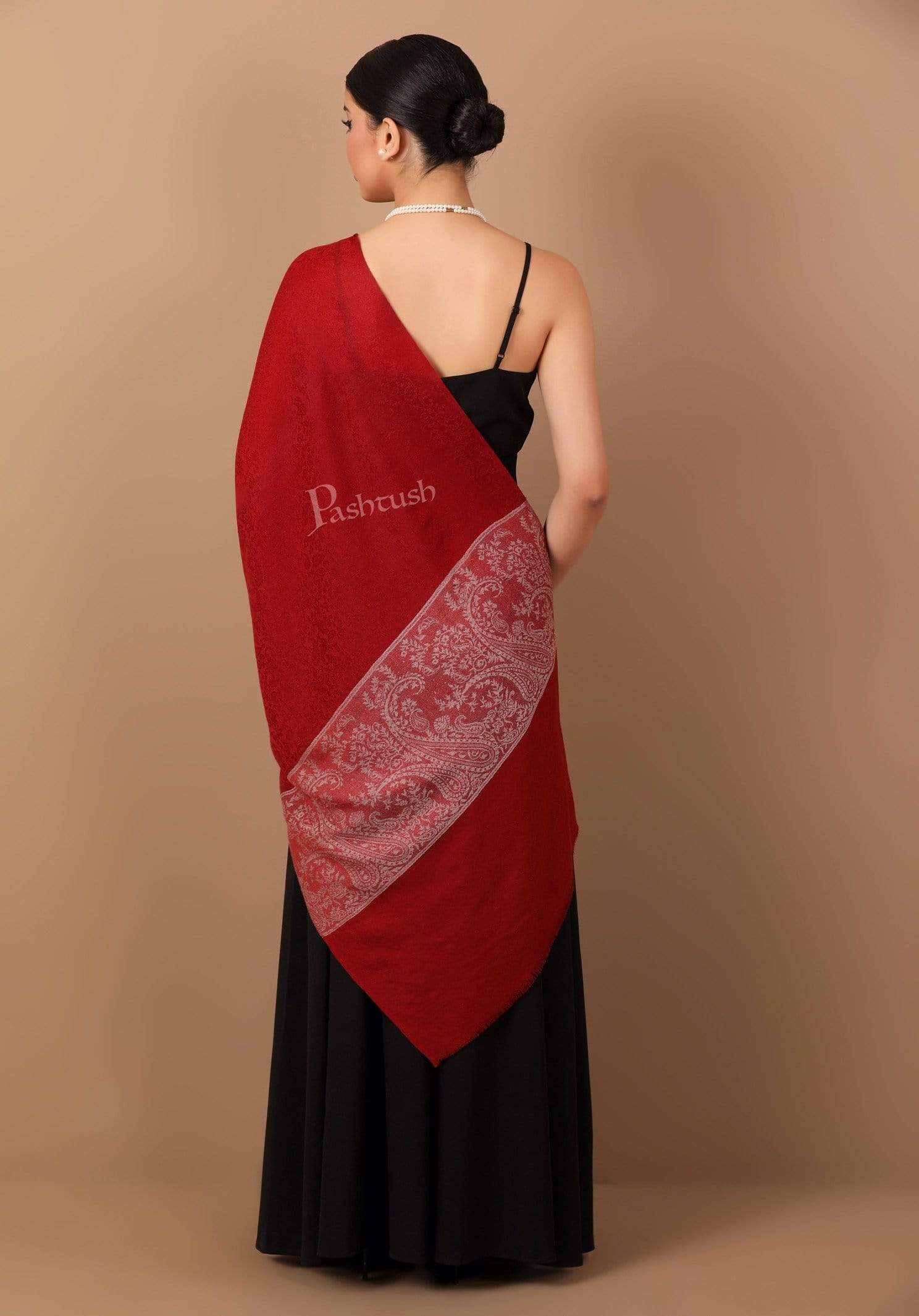 Pashtush Women'S Reversible Fine Wool Stole Scarf - Maroon - Image 4