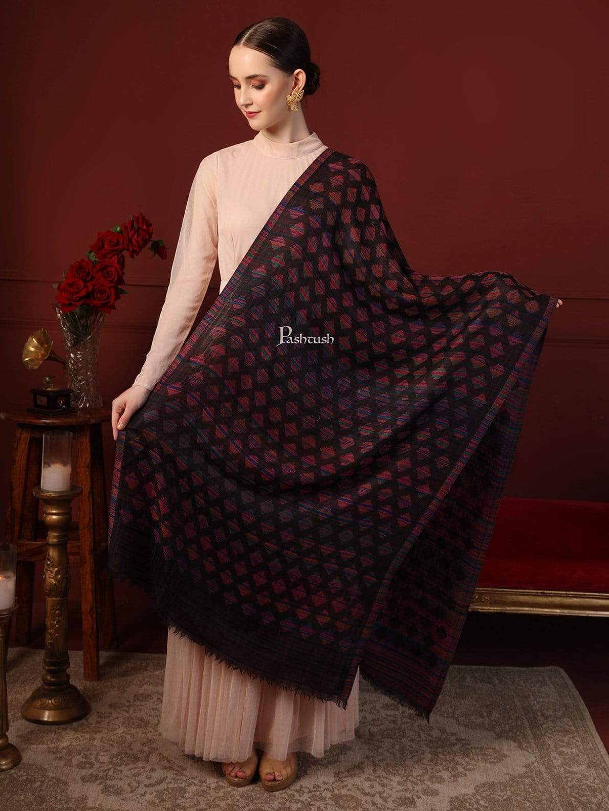 Pashtush Womens Reversible Stole, 100% Pure Wool With Woolmark Certification