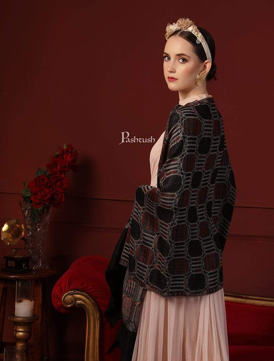 Pashtush Womens Reversible Stole, 100% Pure Wool With Woolmark Certification Black - Image 4