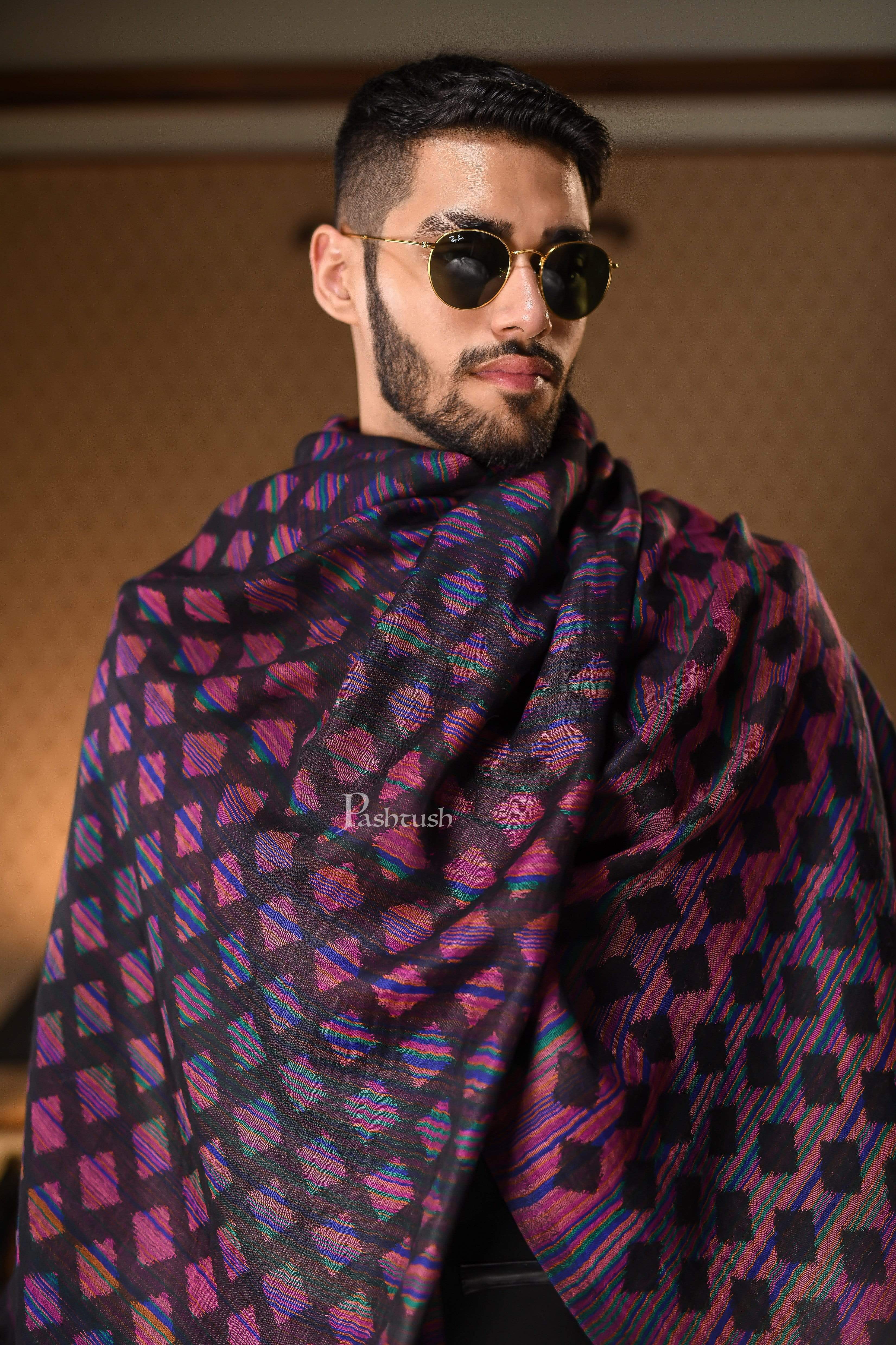 Pashtush Mens Reversible Stole, 100% Pure Wool With Woolmark Certification, Multi Coloured - Image 5