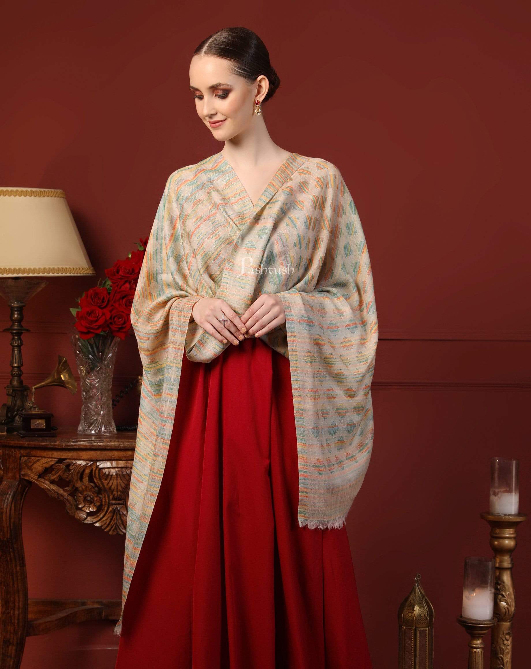Pashtush Womens Reversible Stole, 100% Pure Wool With Woolmark Certification - Image 5