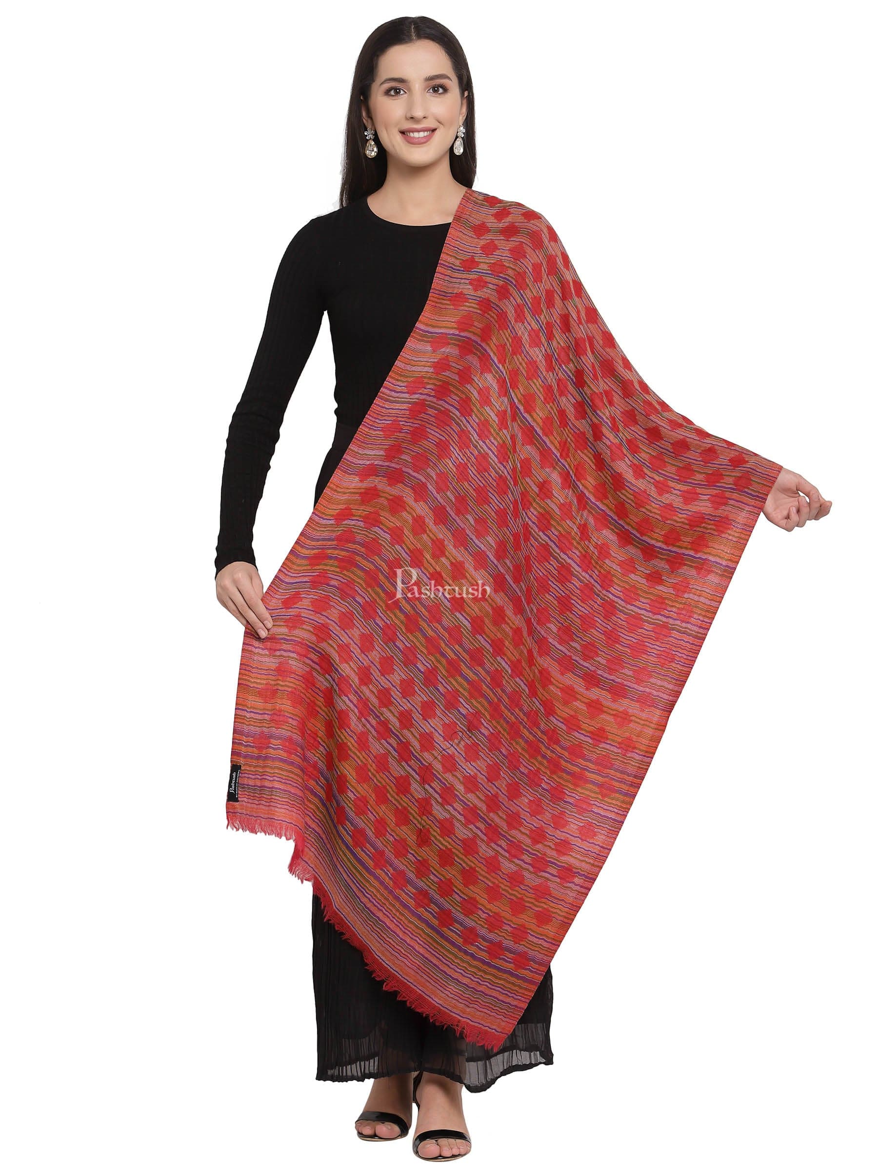Pashtush Womens Reversible Stole, 100% Pure Wool With Woolmark Certification, Red