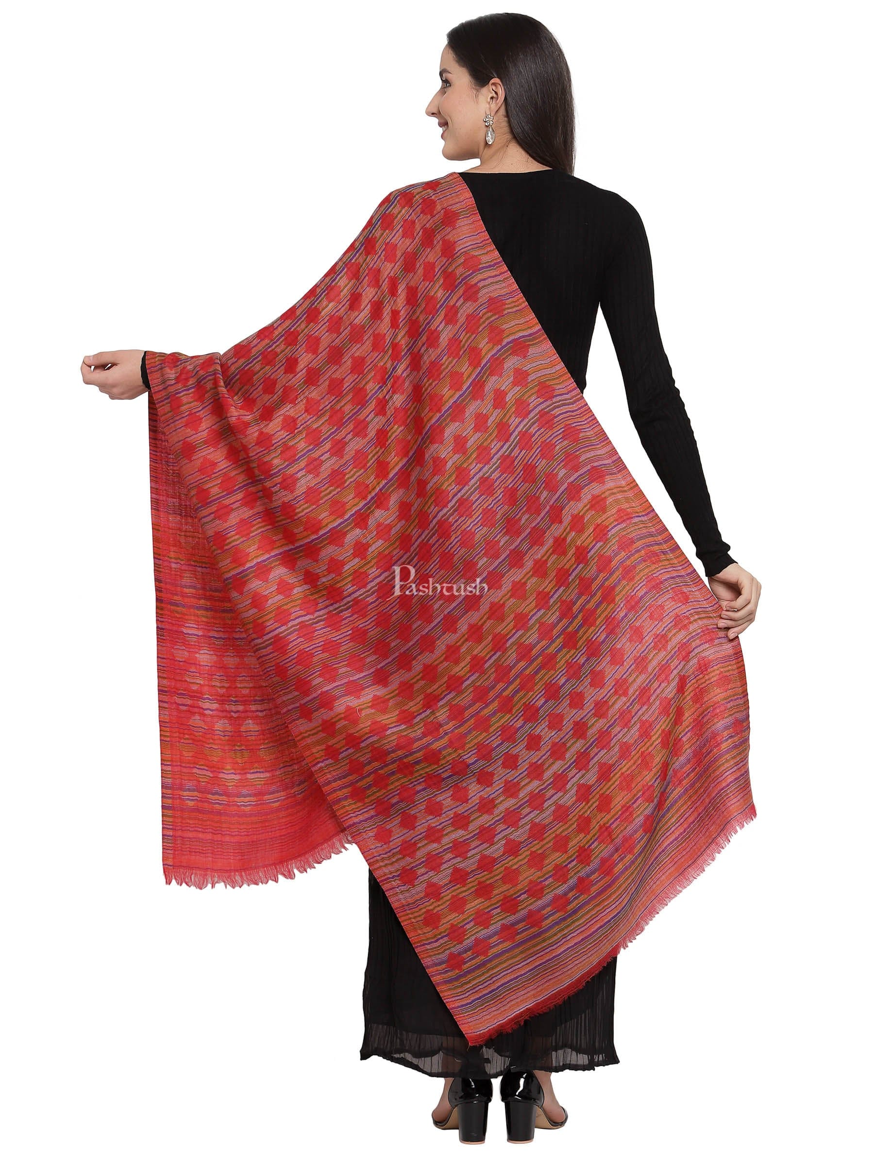 Pashtush Womens Reversible Stole, 100% Pure Wool With Woolmark Certification, Red - Image 3