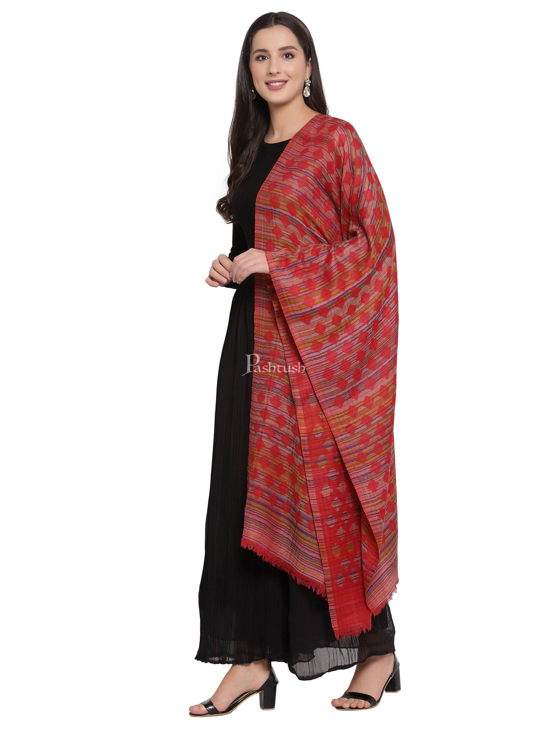 Pashtush Womens Reversible Stole, 100% Pure Wool With Woolmark Certification, Red - Image 4