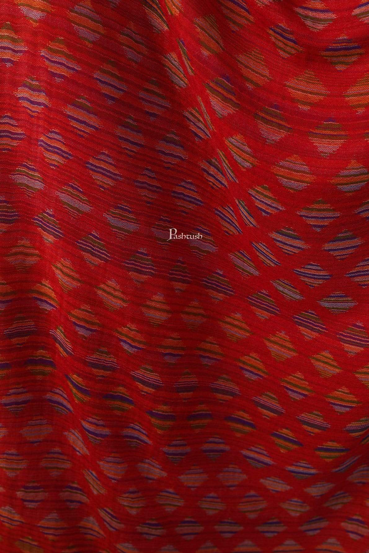 Pashtush Womens Reversible Stole, 100% Pure Wool With Woolmark Certification, Red - Image 2