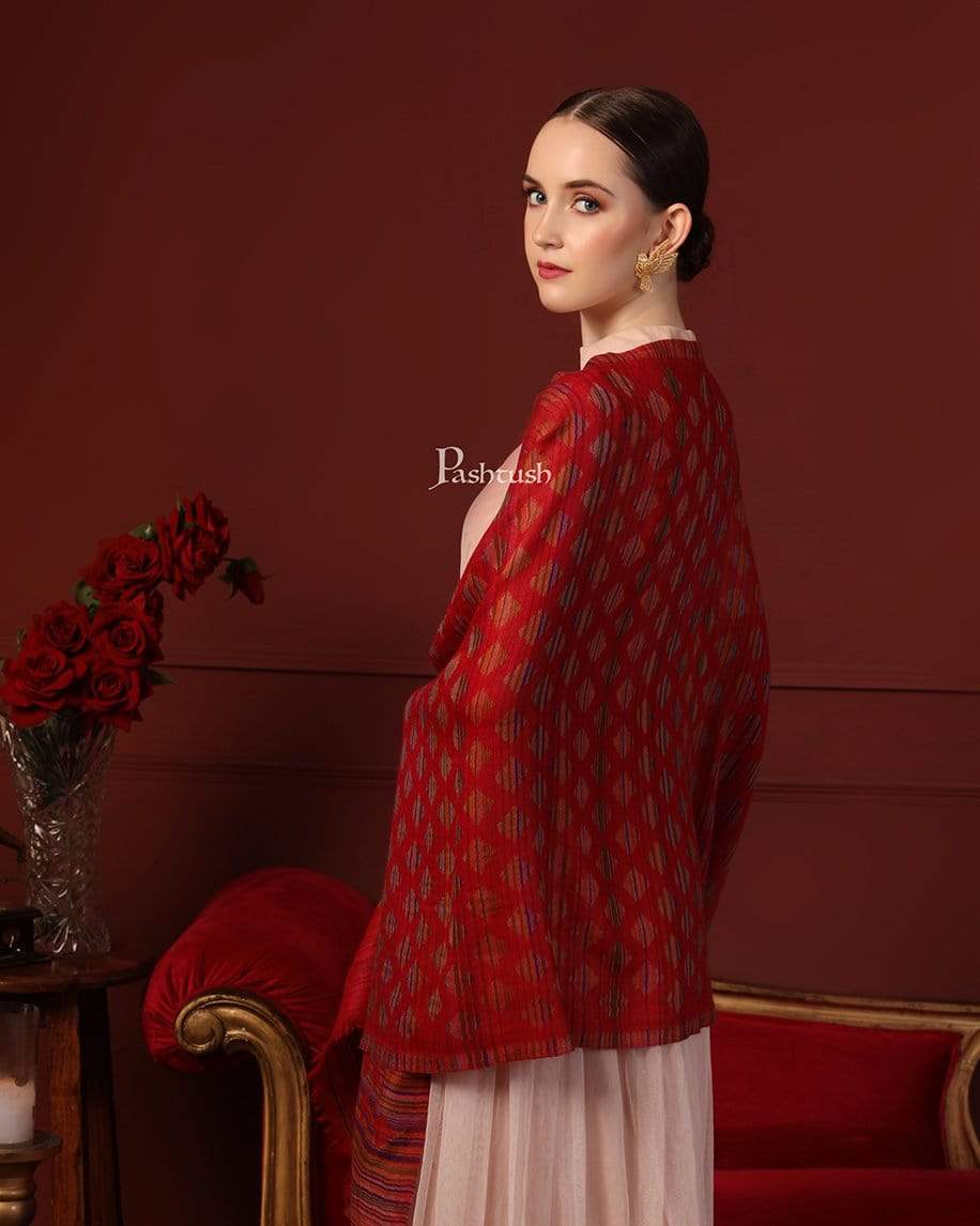 Pashtush Womens Reversible Stole, 100% Pure Wool With Woolmark Certification, Red - Image 3