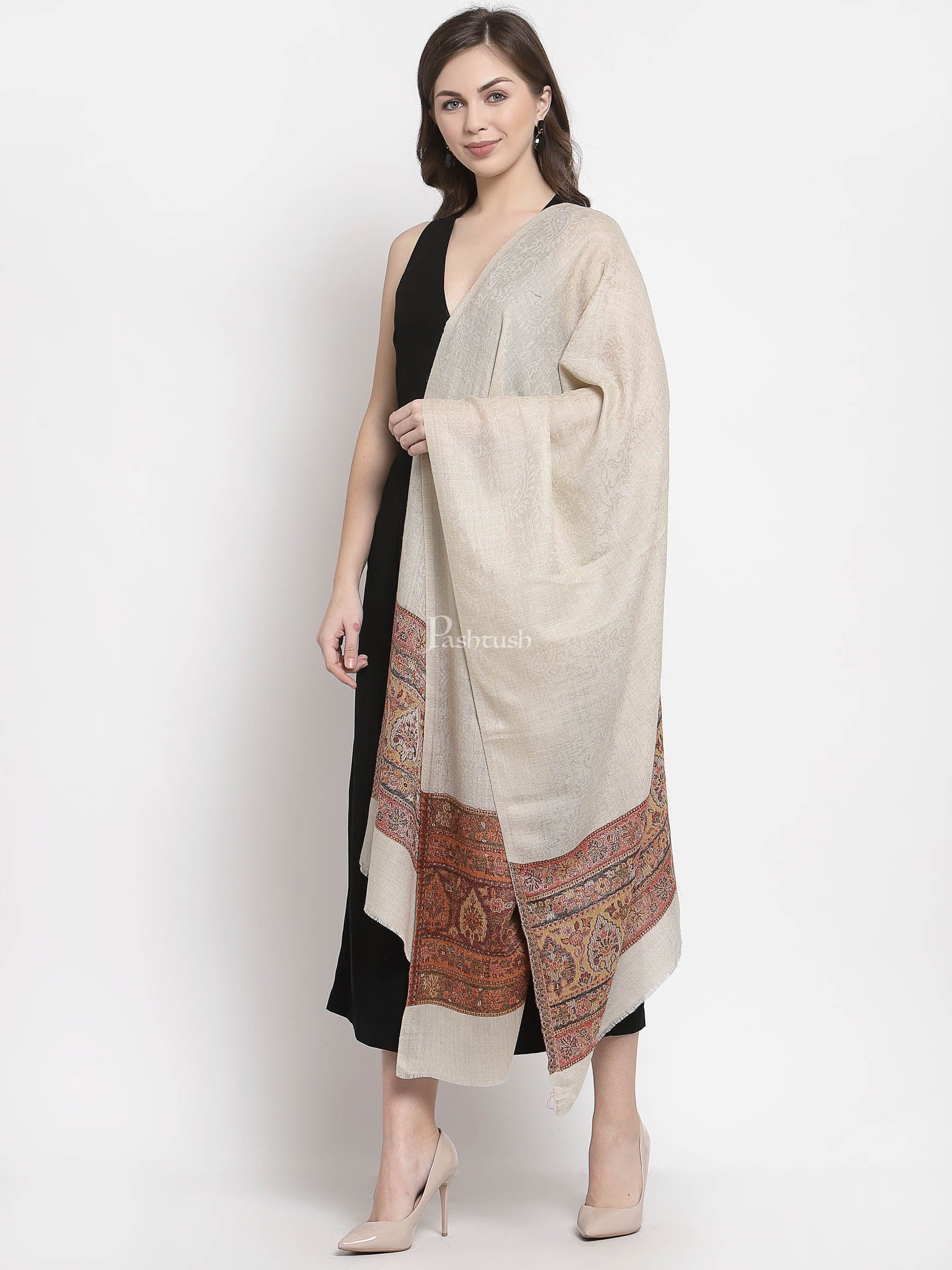 Pashtush Women'S Reversible Stole, Chanting Paisley Weave Scarf, Beige - Image 4