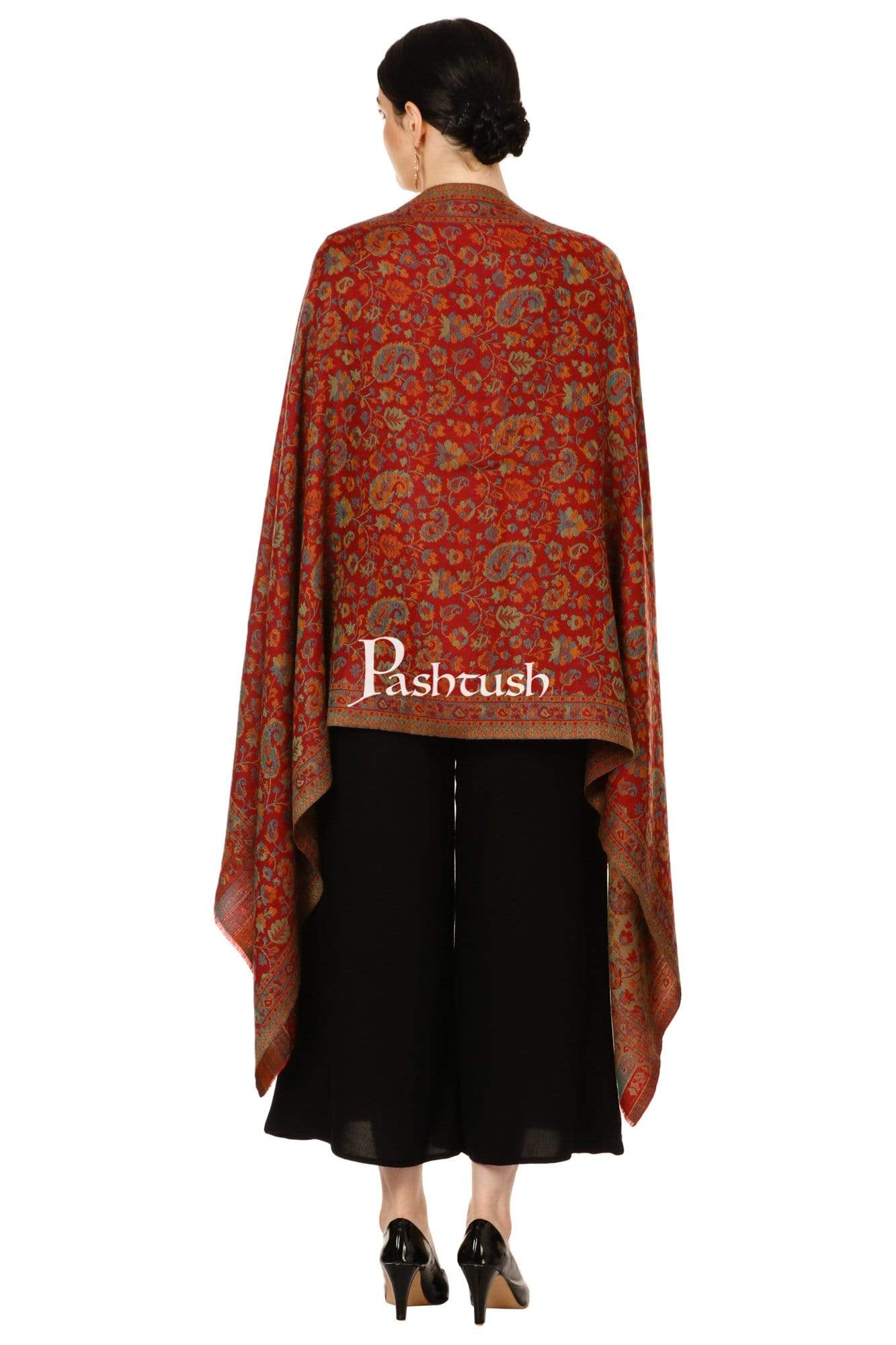 Pashtush Women'S Soft Wool, Reversible Stole, Scarf, Ethnic Weave, Deep Maroon - Image 3