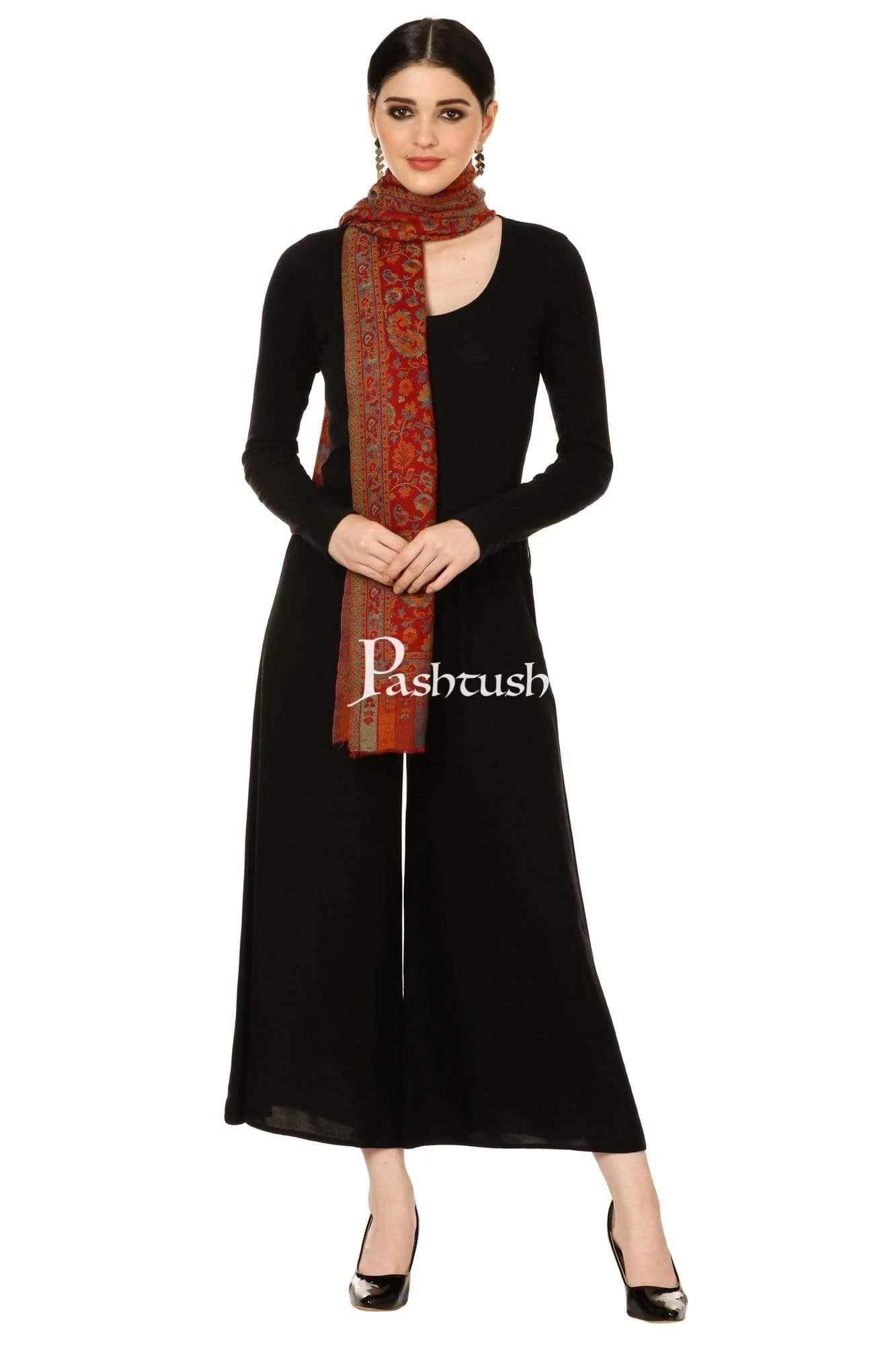 Pashtush Women'S Soft Wool, Reversible Stole, Scarf, Ethnic Weave, Deep Maroon - Image 5