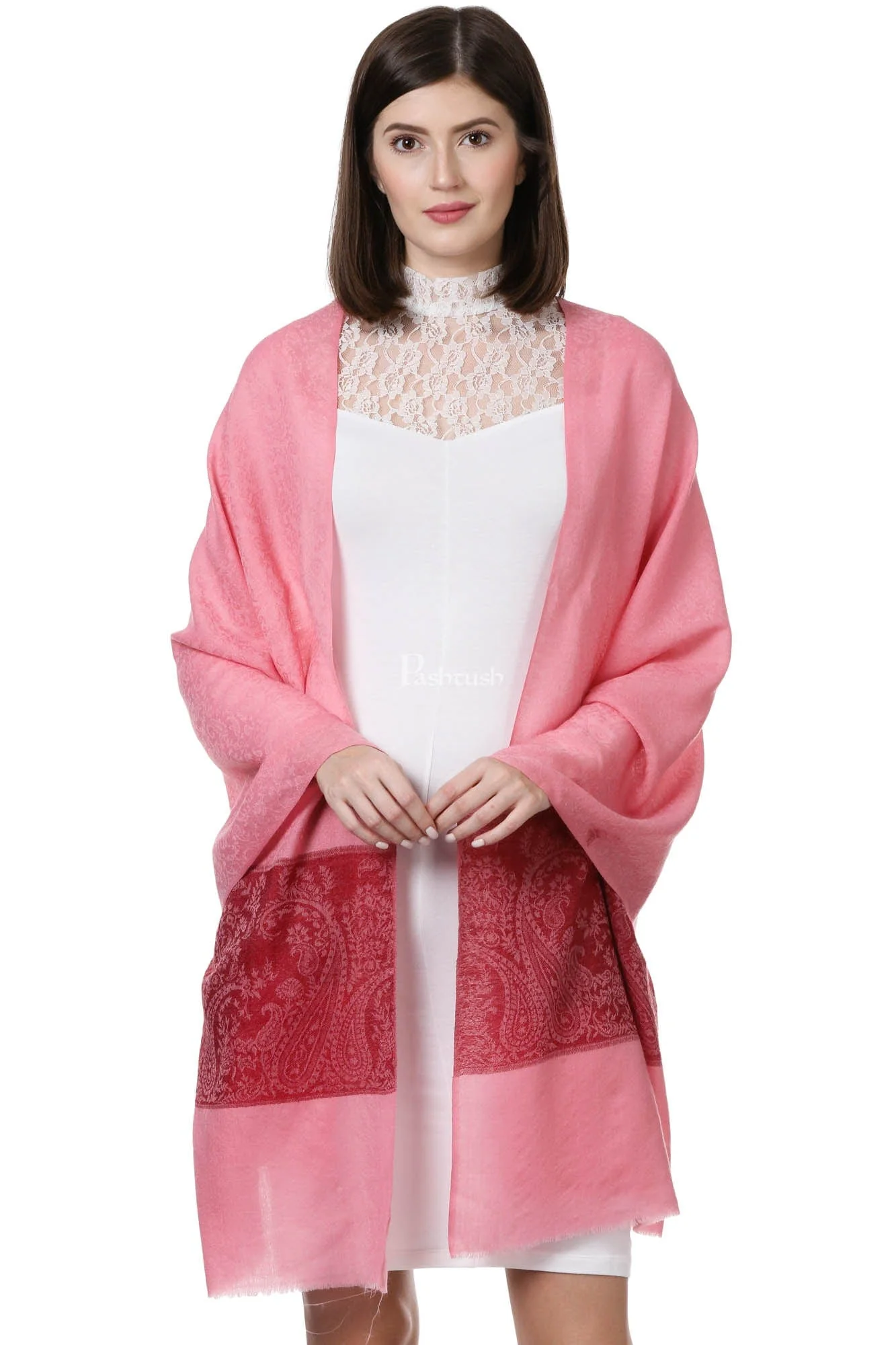 Pashtush Women'S Reversible Stole, Chanting Paisley Weave Scarf, Powder Pink - Image 5