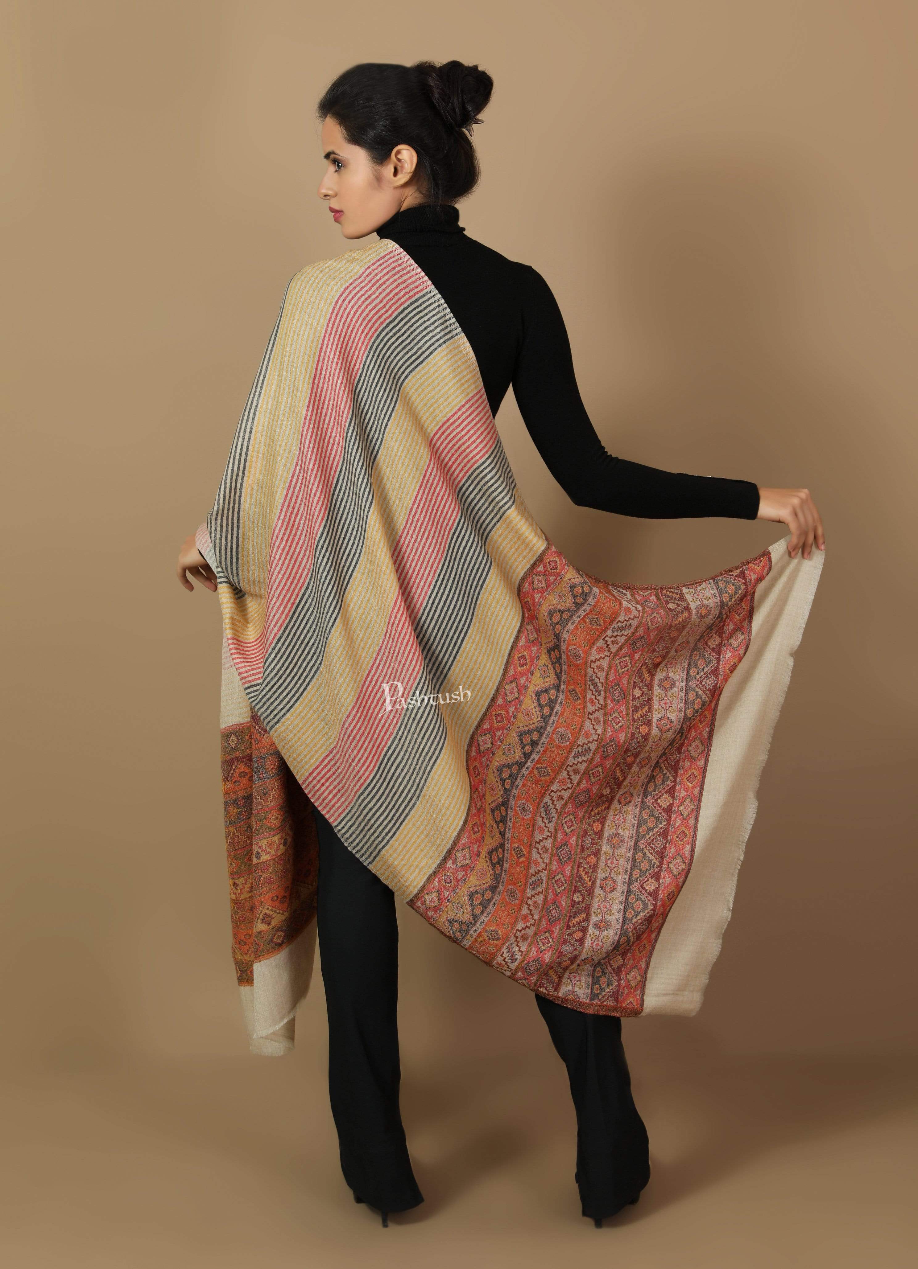 Pashtush Women'S Reversible Stole, Aztec Weave Scarf, Beige - Image 4