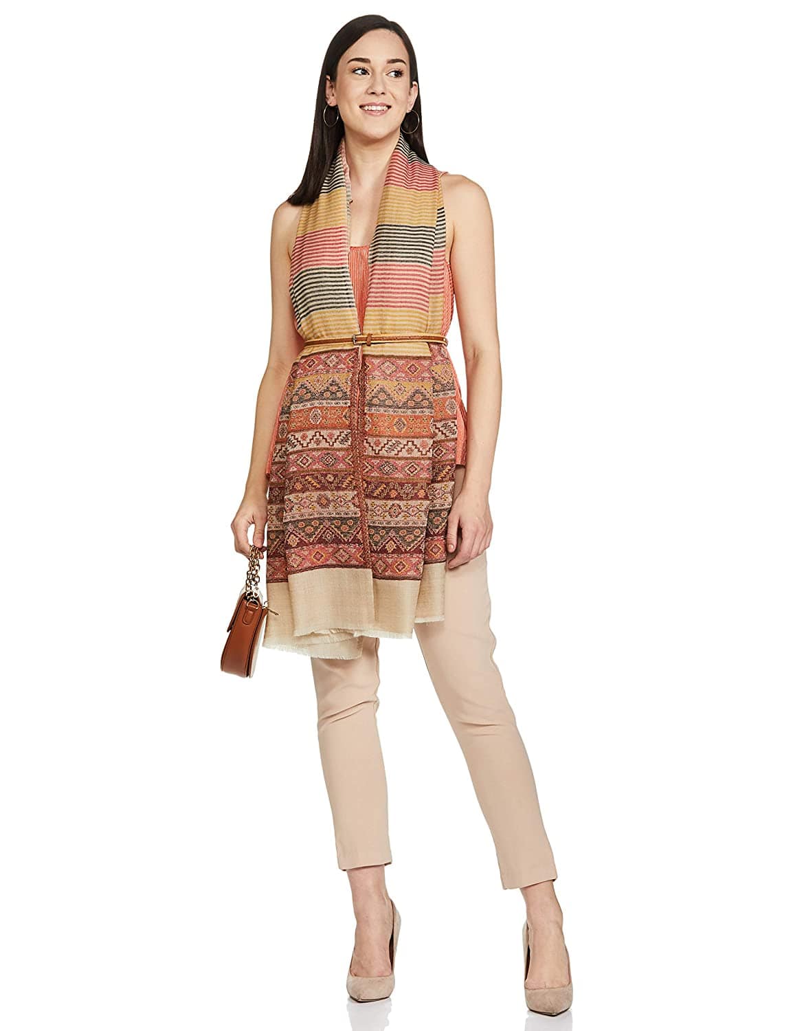 Pashtush Women'S Reversible Stole, Aztec Weave Scarf, Beige - Image 8