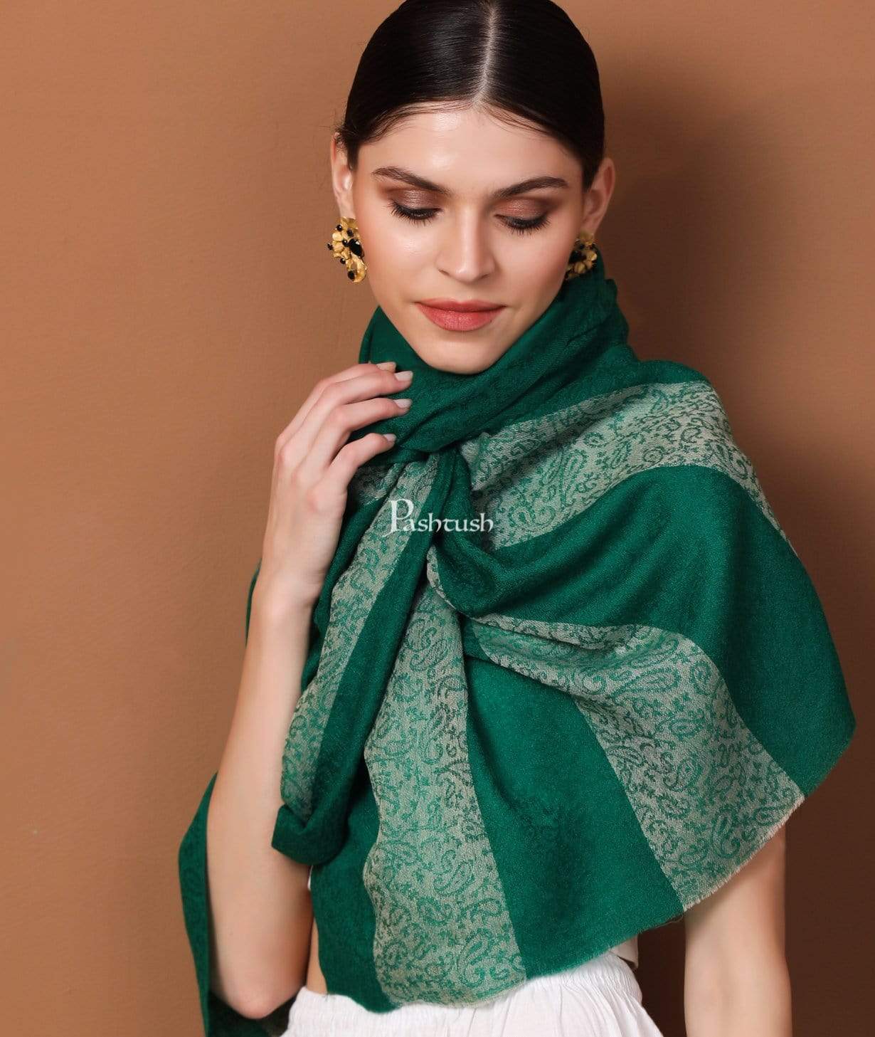 Pashtush Women'S Reversible Stole, Scarf With Stripes, Emerald Green - Image 3