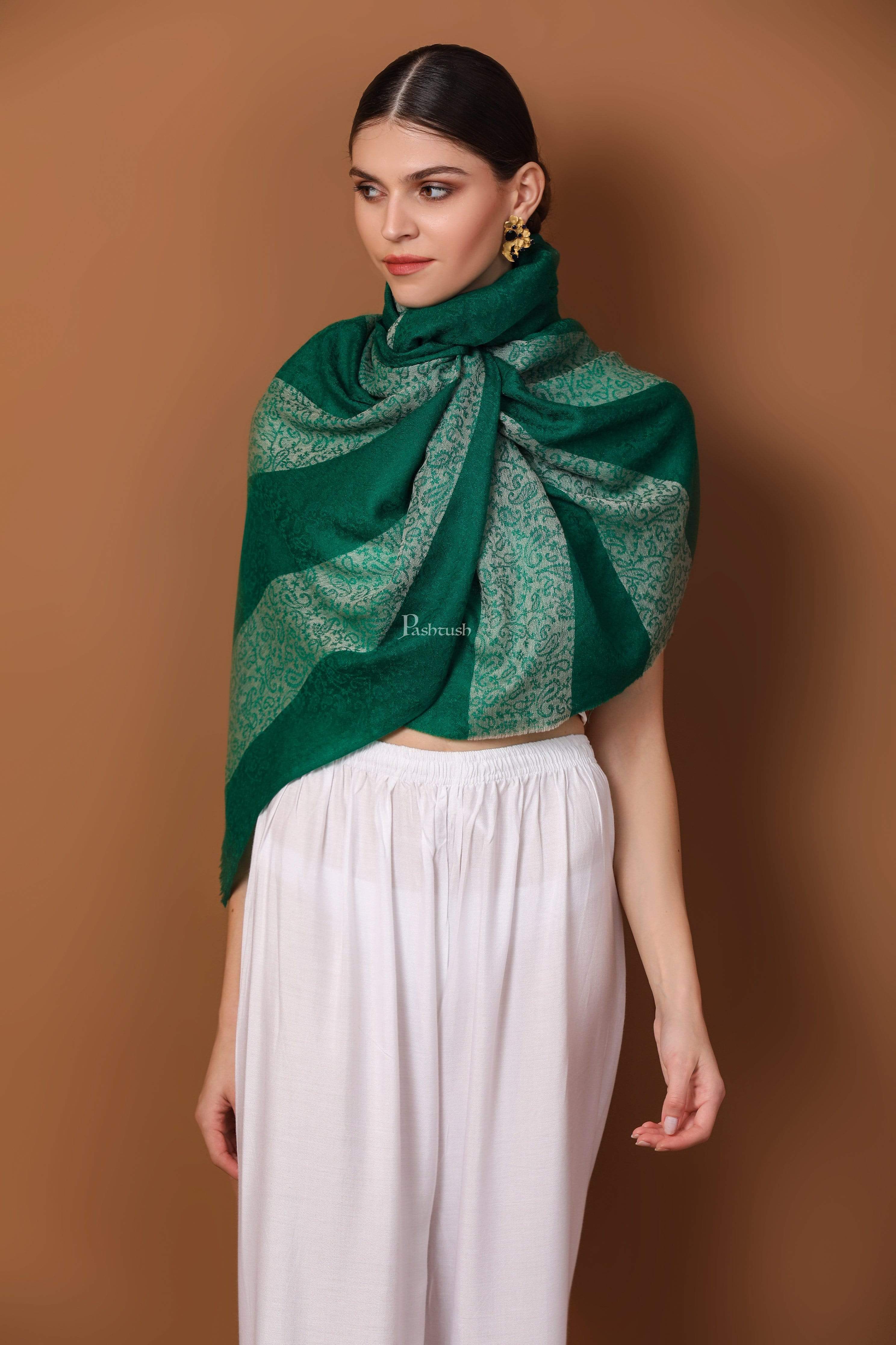 Pashtush Women'S Reversible Stole, Scarf With Stripes, Emerald Green - Image 6