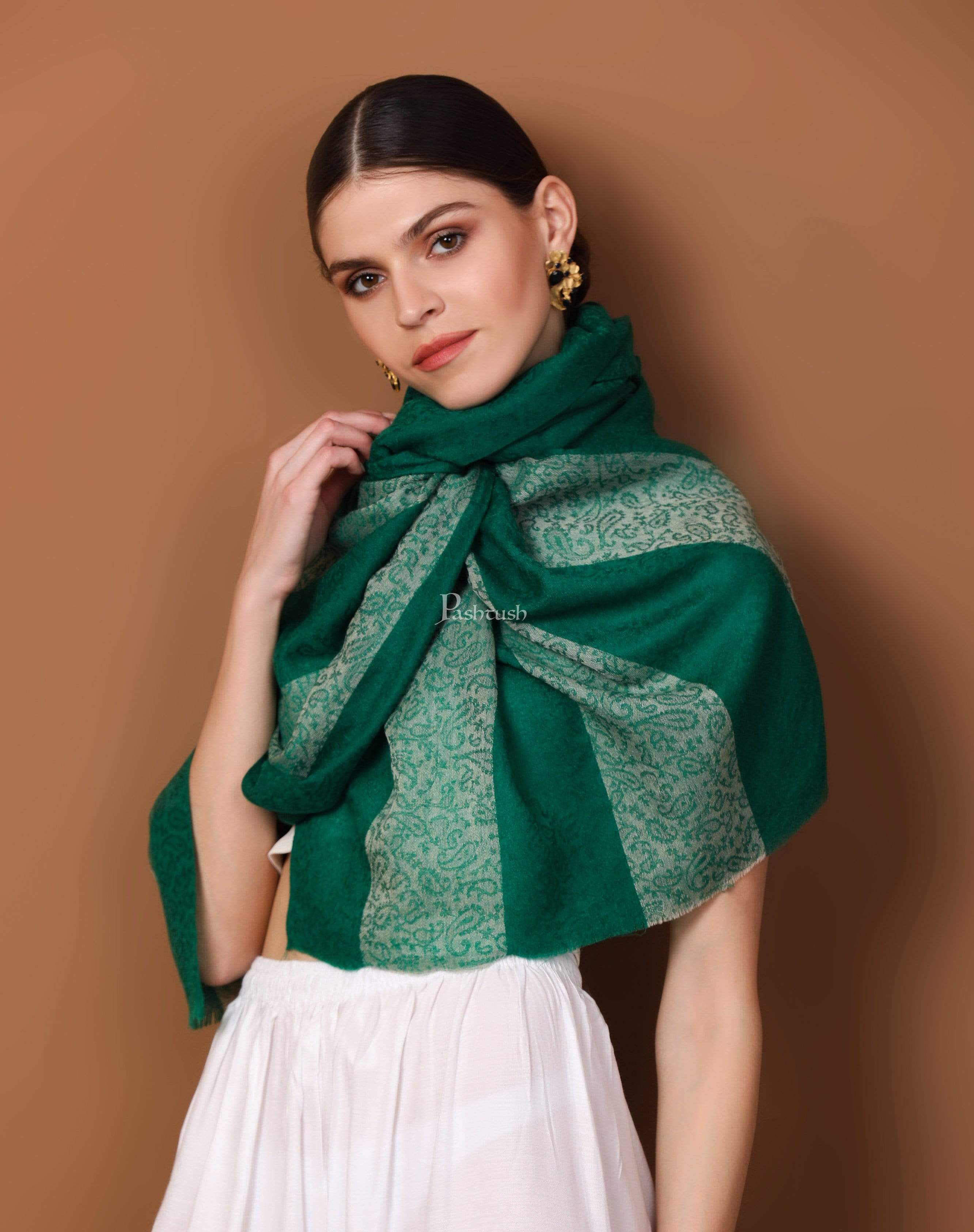 Pashtush Women'S Reversible Stole, Scarf With Stripes, Emerald Green - Image 7
