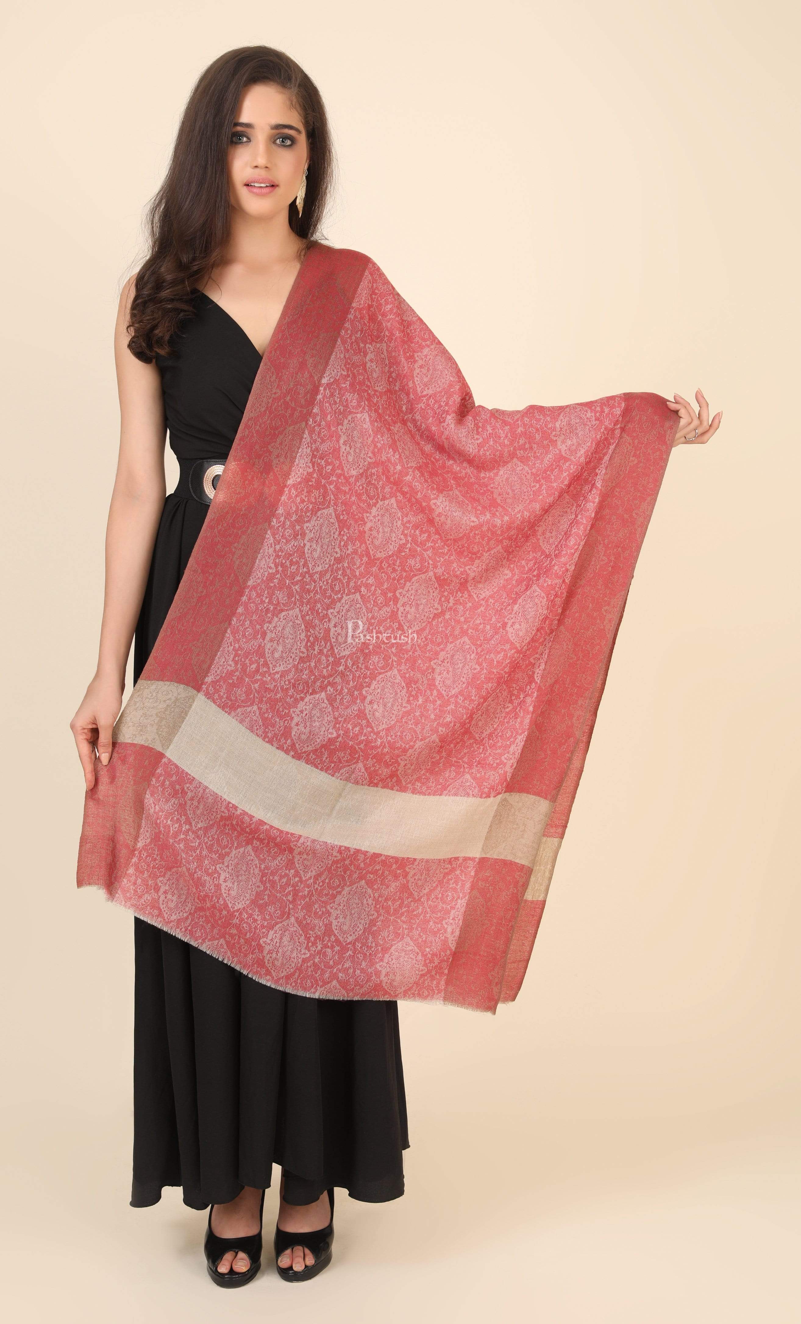 Pashtush Women'S Reversible Stole, With Paiseley Weave