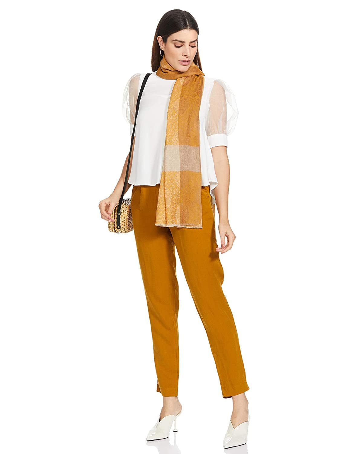 Pashtush Women'S Reversible Stole, With Paiseley Weave, Mustard - Image 5