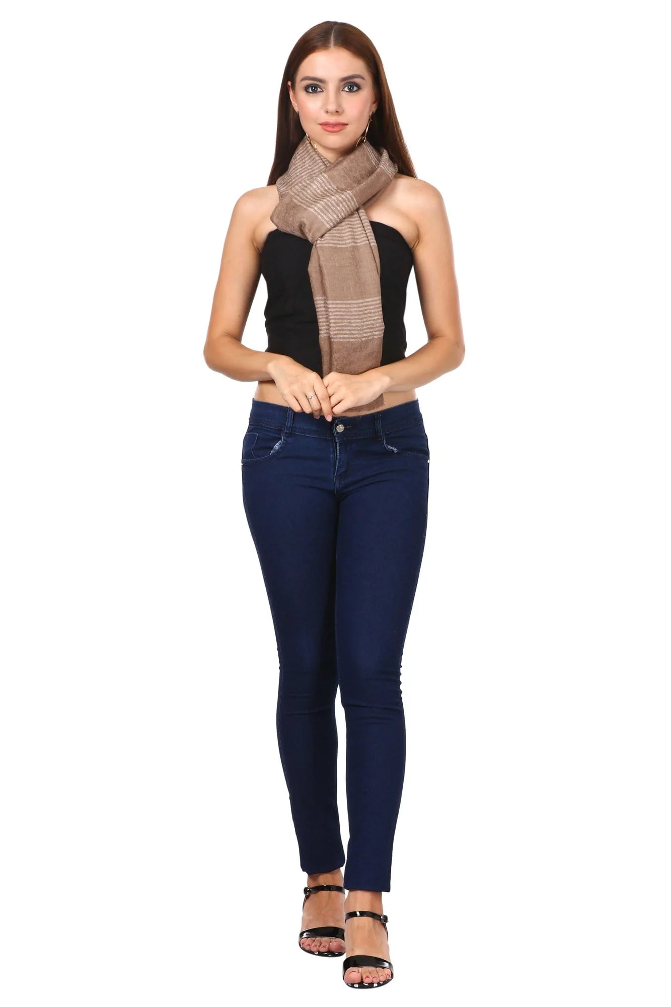 Pashtush Women'S Reversible Stole, With Stripes, Natural Wool, Taupe - Image 3
