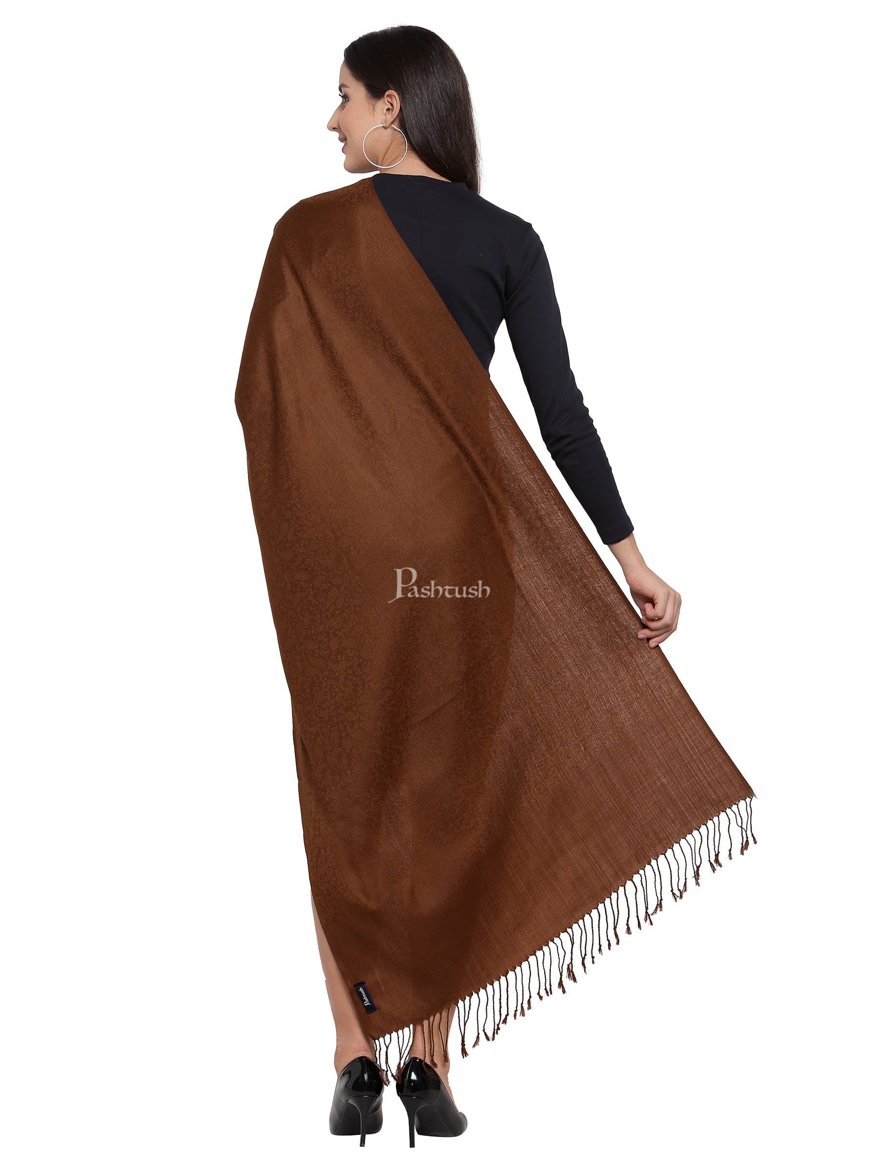 Pashtush Womens Scarf, Stole Jacquard Paisley, Coffee - Image 3