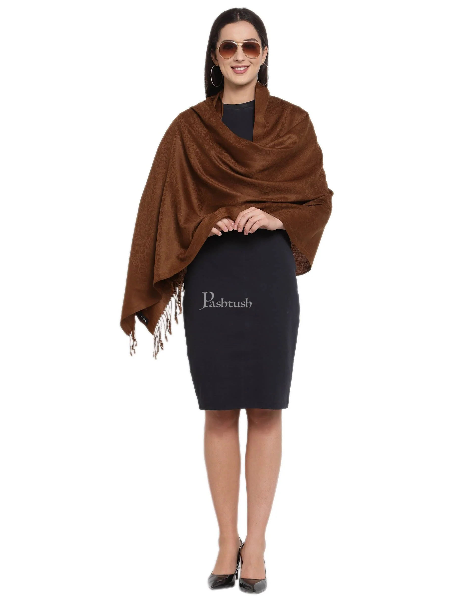 Pashtush Womens Scarf, Stole Jacquard Paisley, Coffee - Image 4