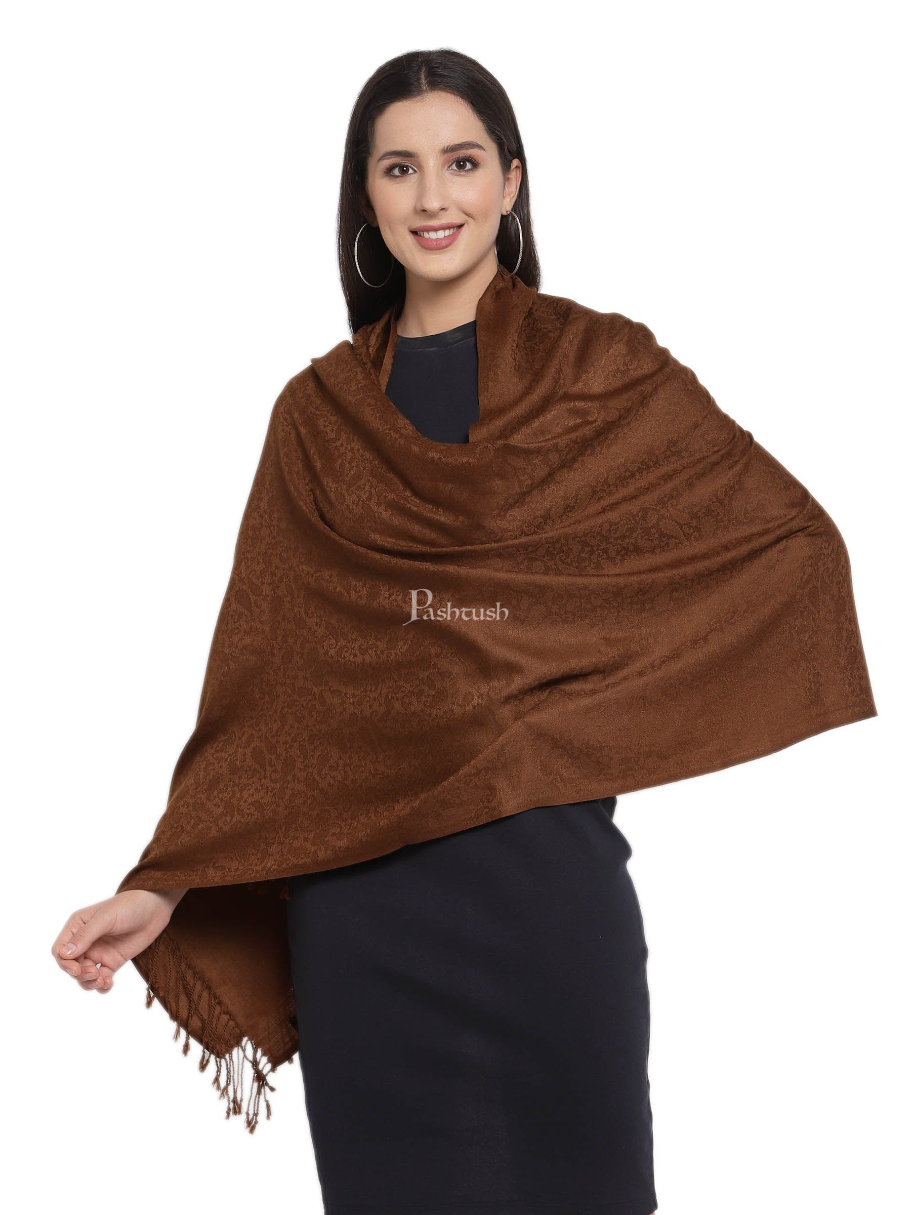Pashtush Womens Scarf, Stole Jacquard Paisley, Coffee - Image 5