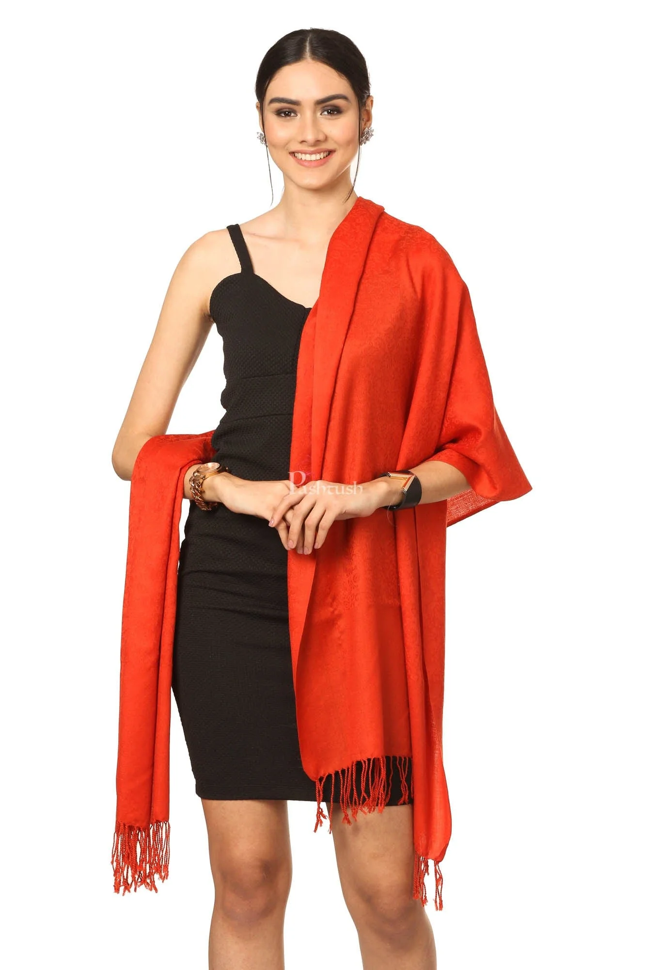 Pashtush Womens Scarf, Stole Jacquard, Paisley, Rust - Image 3