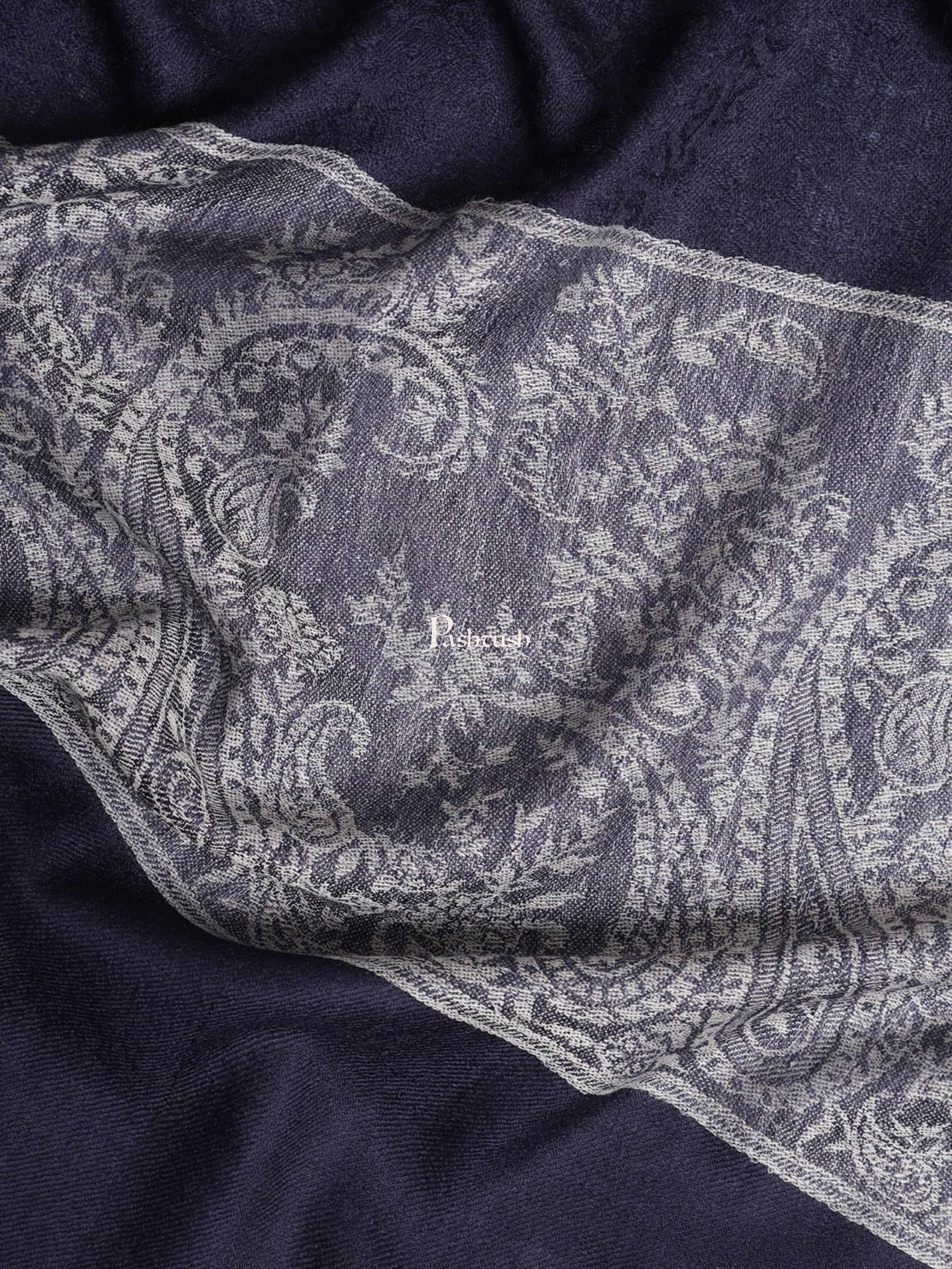 Pashtush Womens Self Stole, Fine Wool, Paisley Palla Weave, Navy Blue - Image 2
