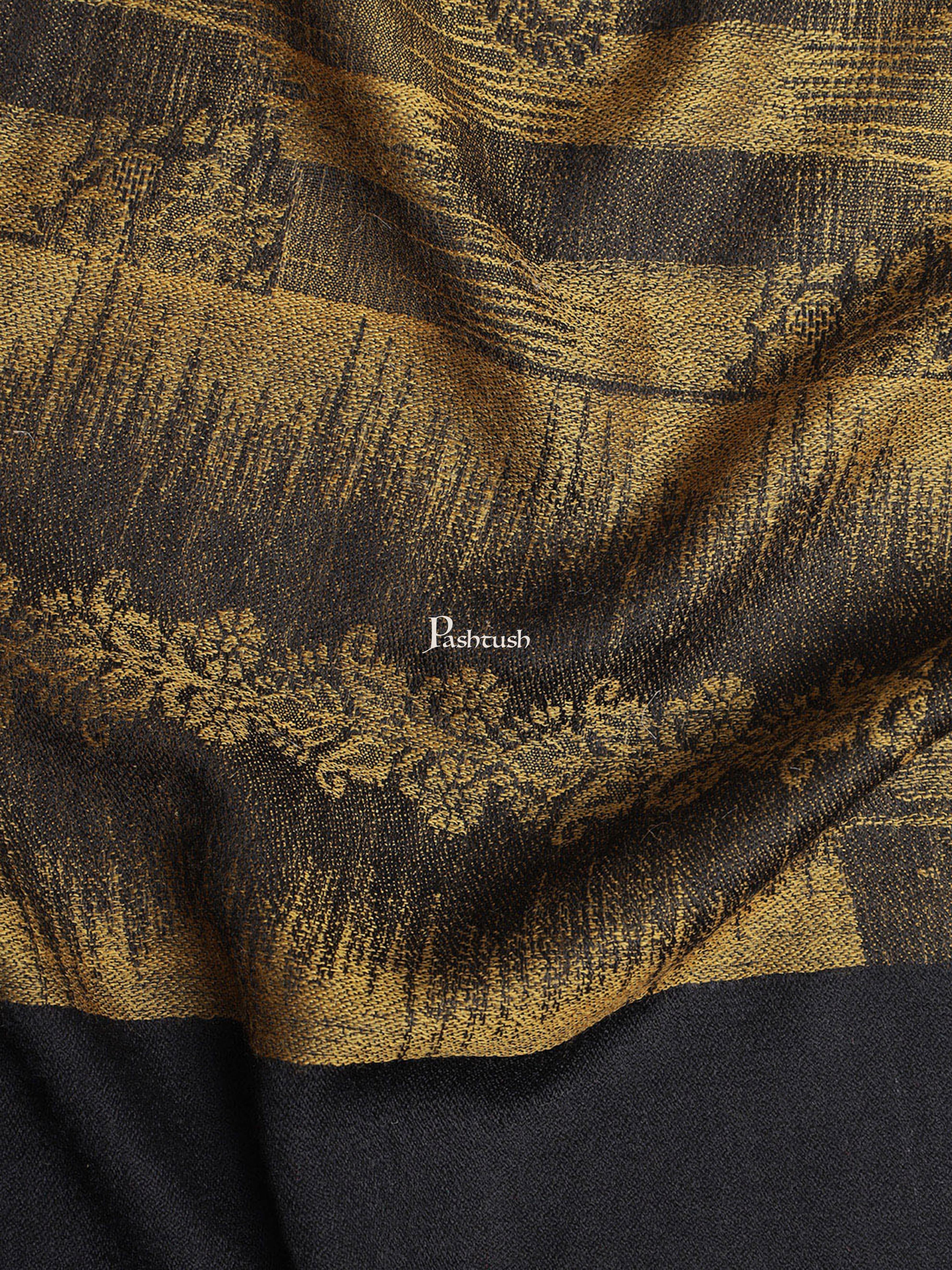 Pashtush Womens Self Stole, Fine Wool, Paisley Weave, Black - Image 2