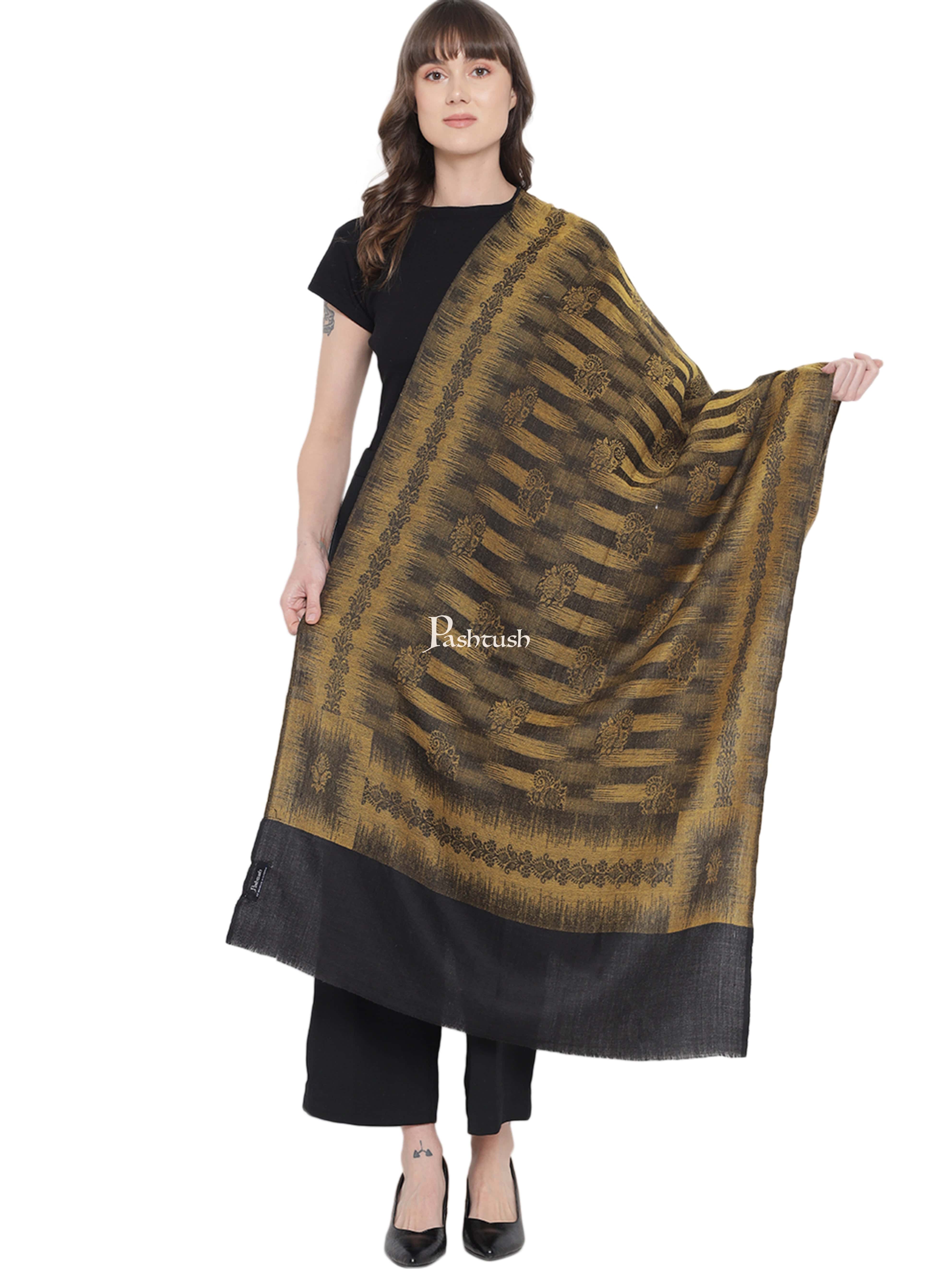 Pashtush Womens Self Stole, Fine Wool, Paisley Weave, Black - Image 3