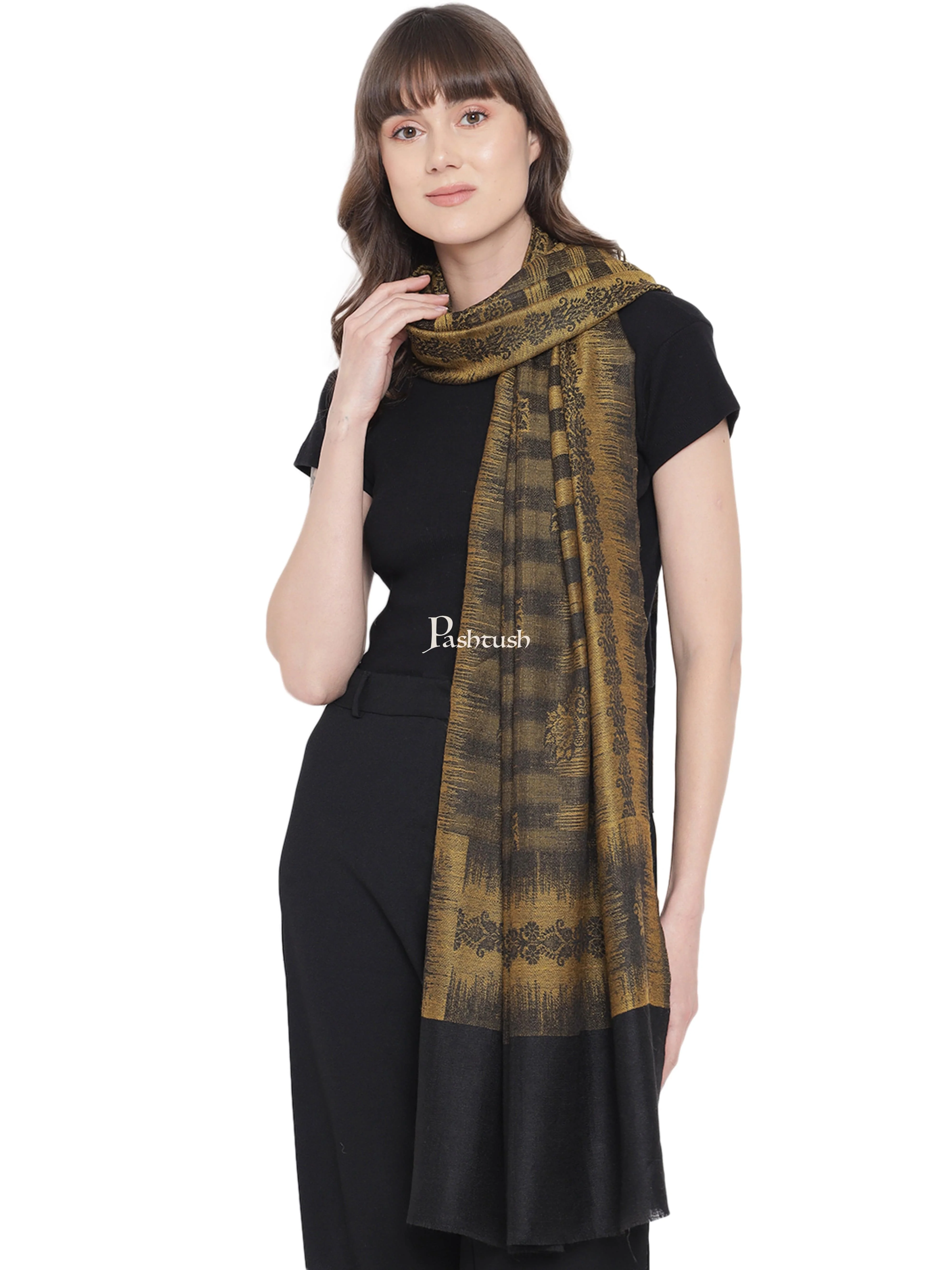 Pashtush Womens Self Stole, Fine Wool, Paisley Weave, Black - Image 4