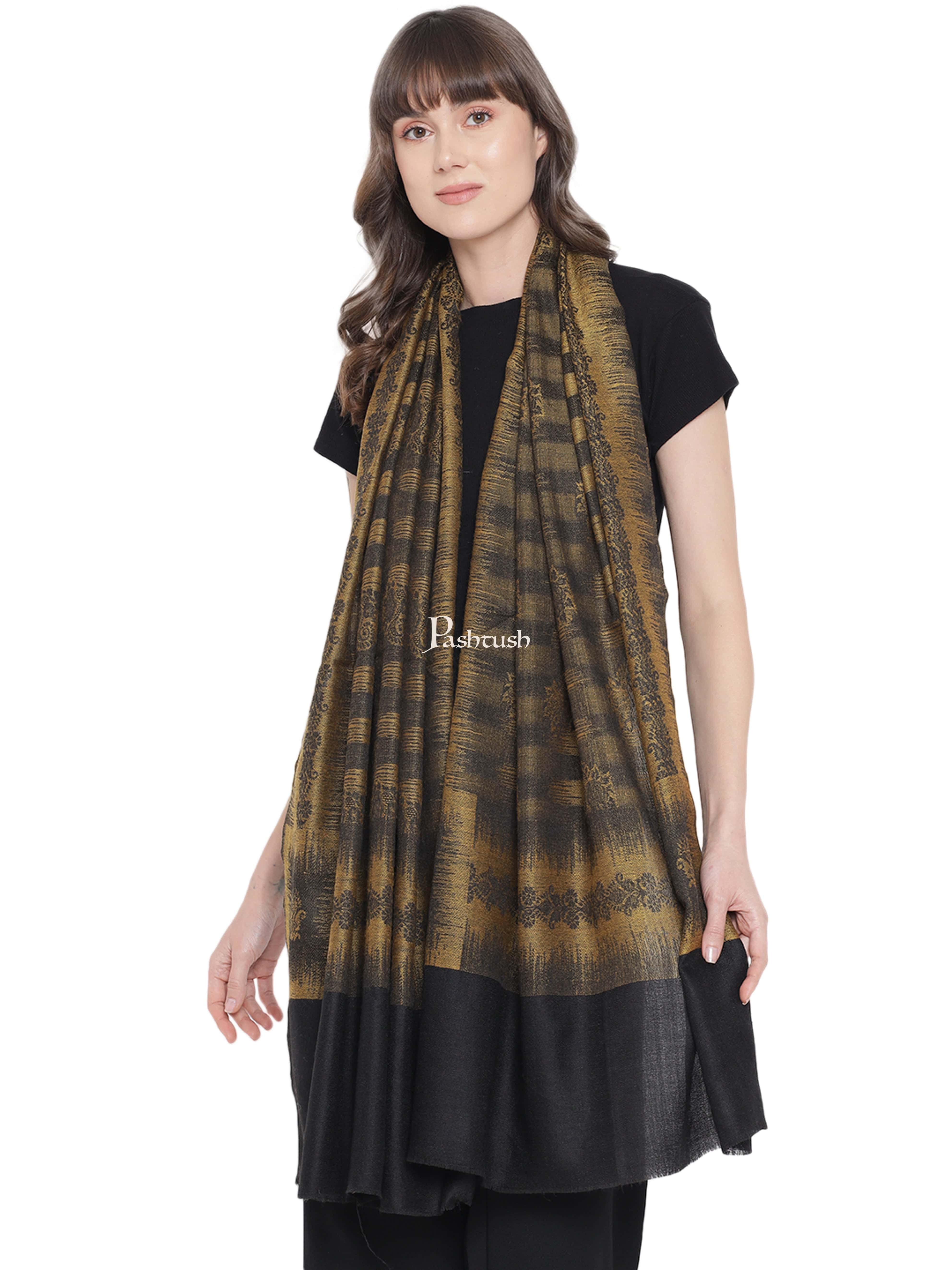 Pashtush Womens Self Stole, Fine Wool, Paisley Weave, Black - Image 5