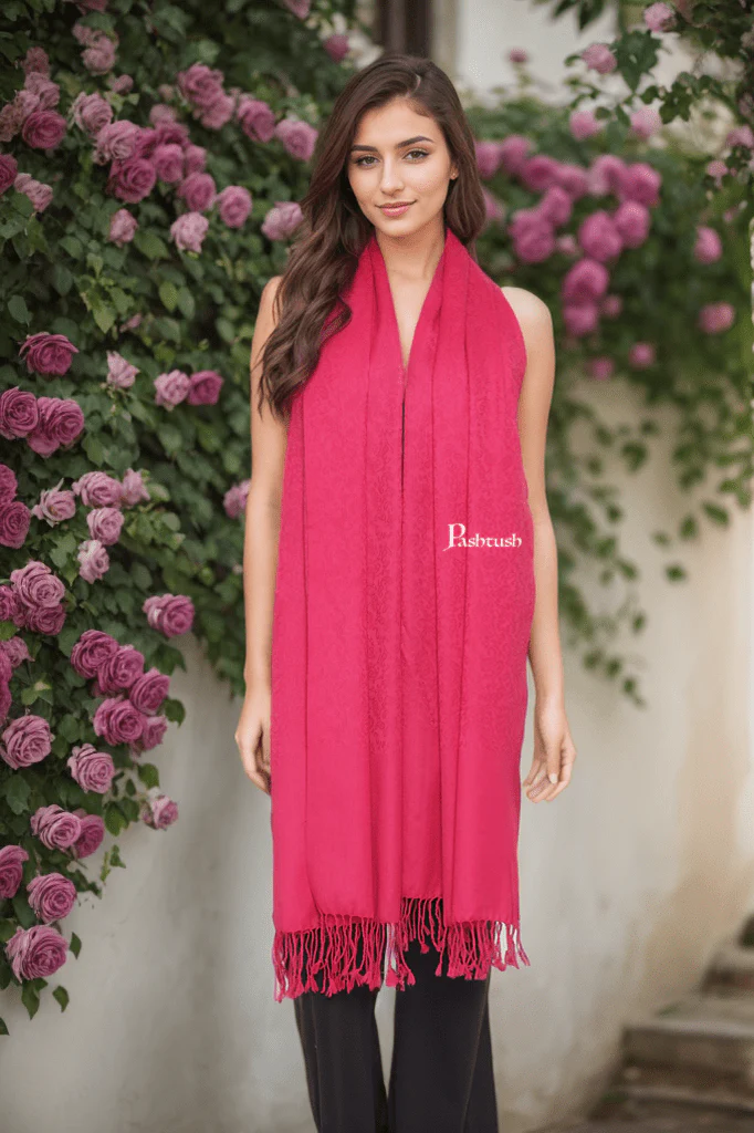 Pashtush Womens Self Stole, Fine Wool, Paisley Weave, Neo Pink - Image 3