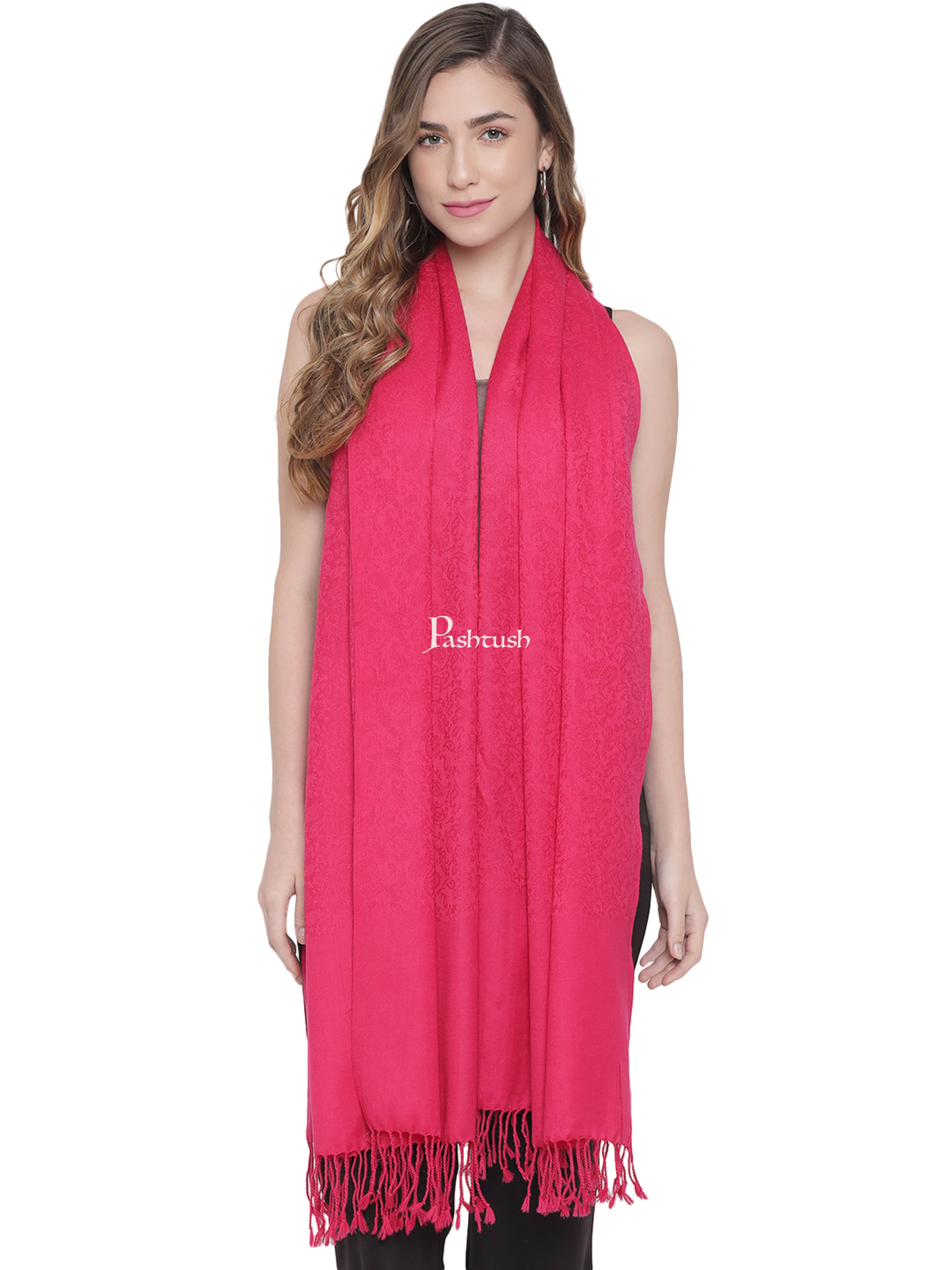 Pashtush Womens Self Stole, Fine Wool, Paisley Weave, Neo Pink