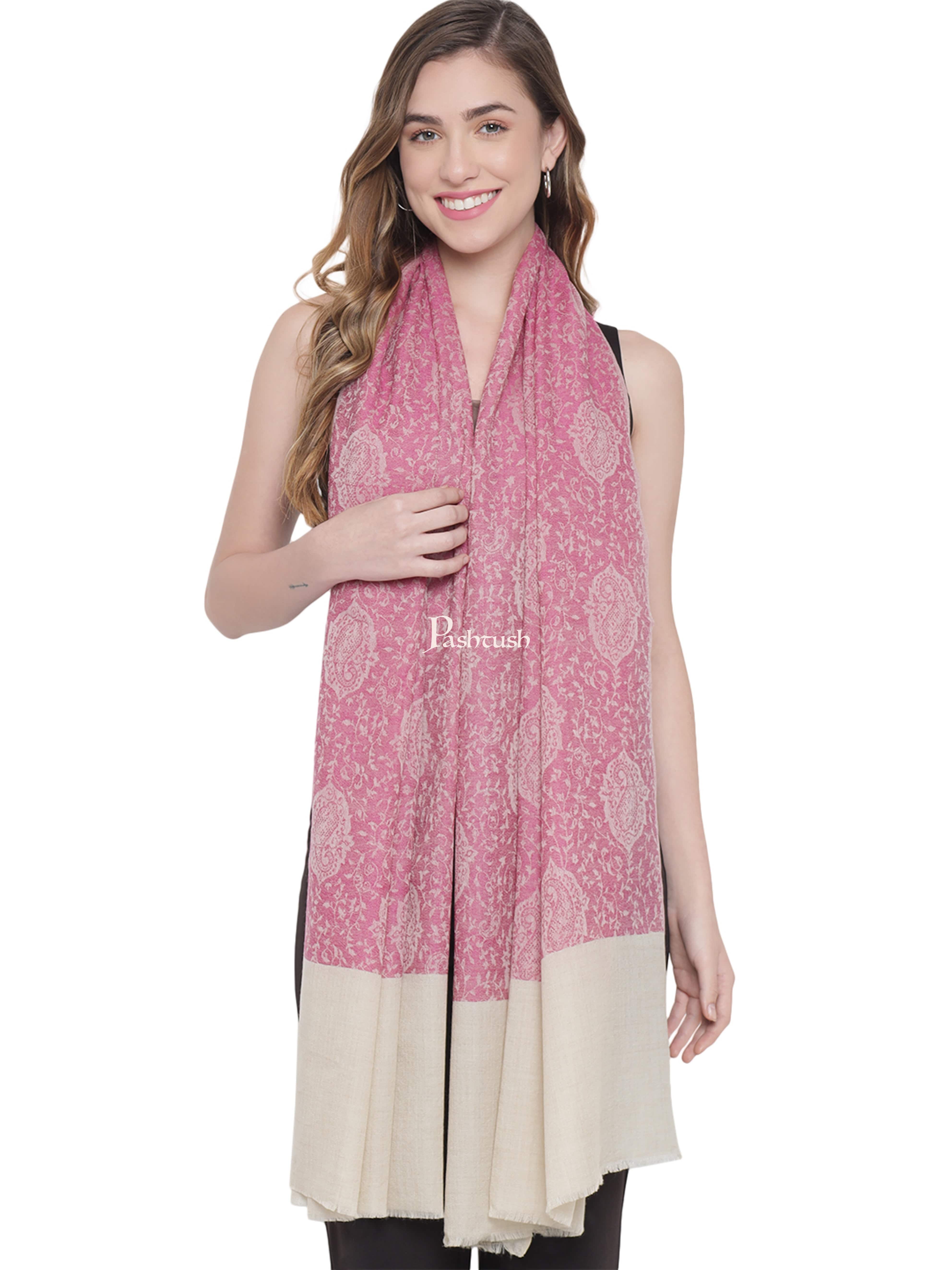 Pashtush Womens Self Stole, Fine Wool, Paisley Weave, Pink - Image 3
