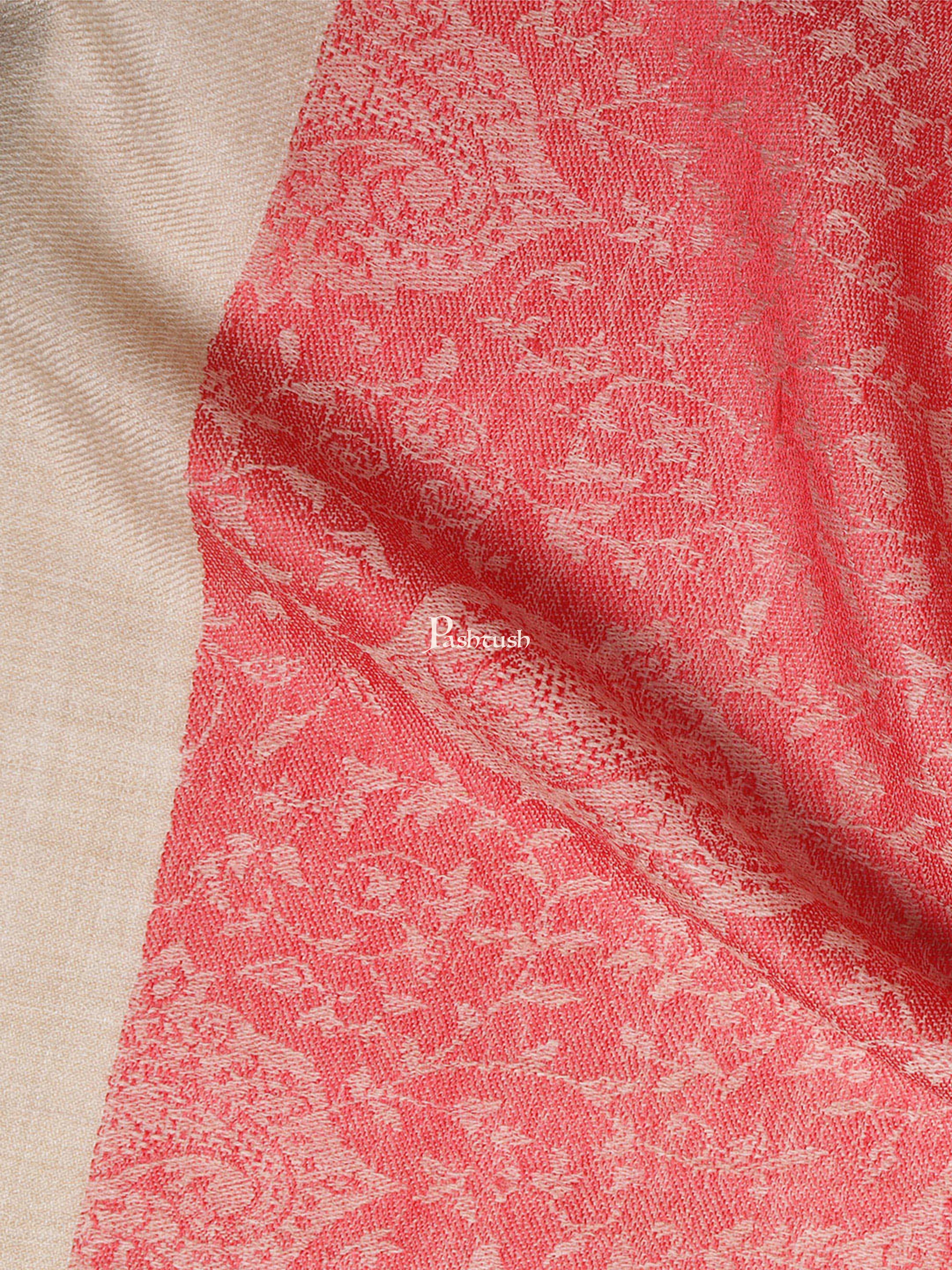 Pashtush Womens Self Stole, Fine Wool, Paisley Weave, Red - Image 2