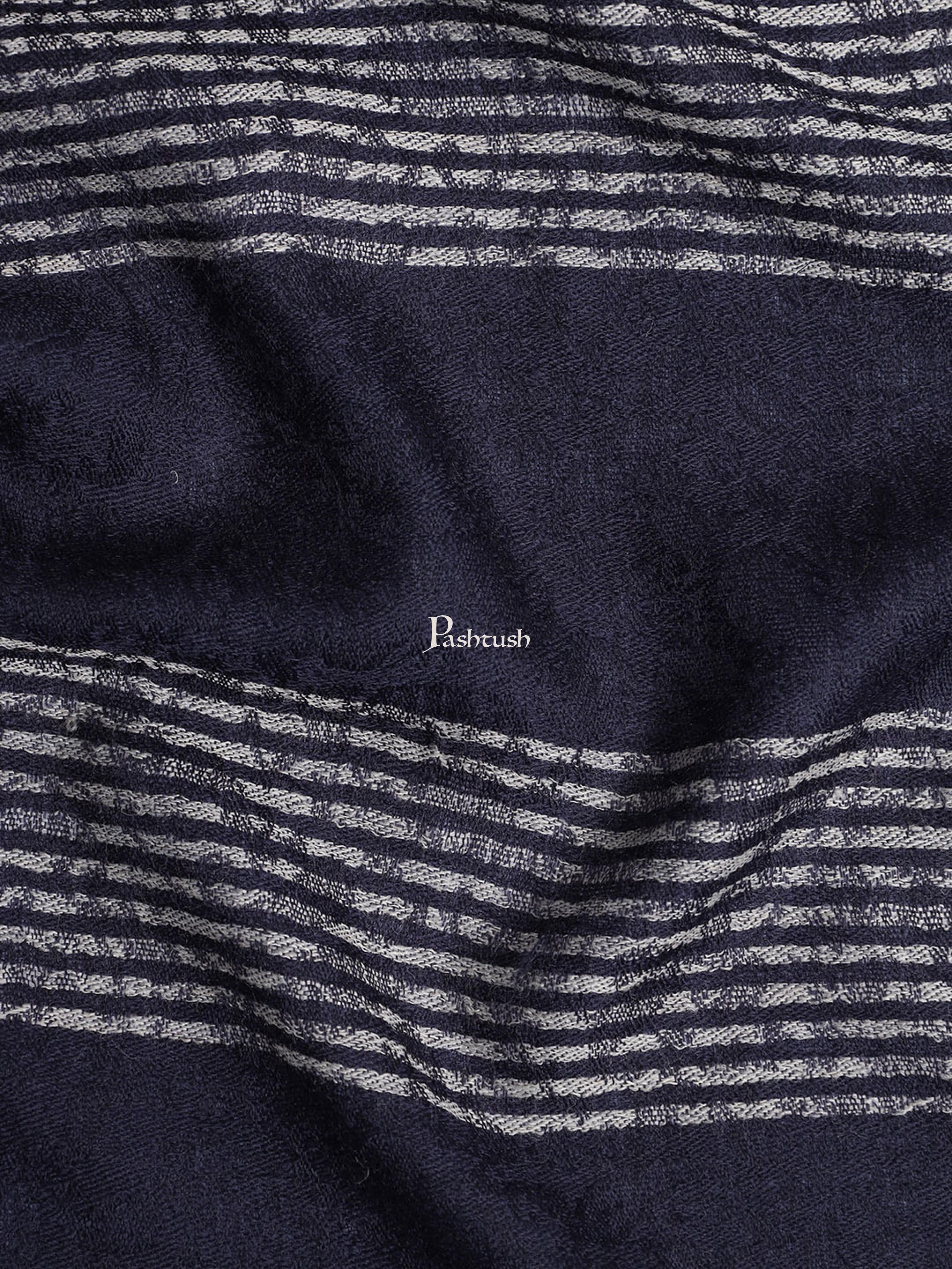 Pashtush Womens Self Stole, Fine Wool, Striped Weave, Navy Blue - Image 2