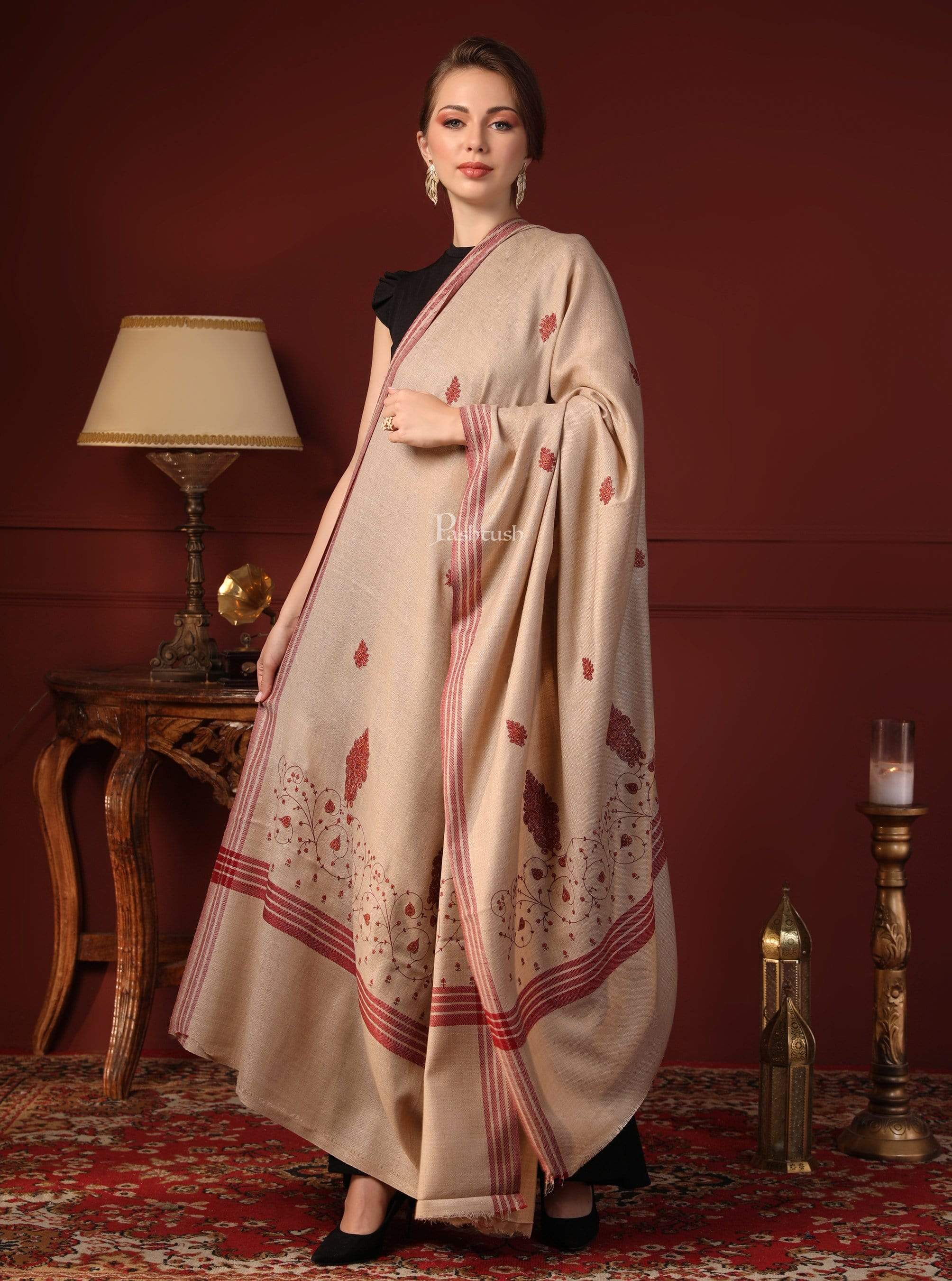 Pashtush Womens Embroidery Shawl, Large And Warm - Image 2