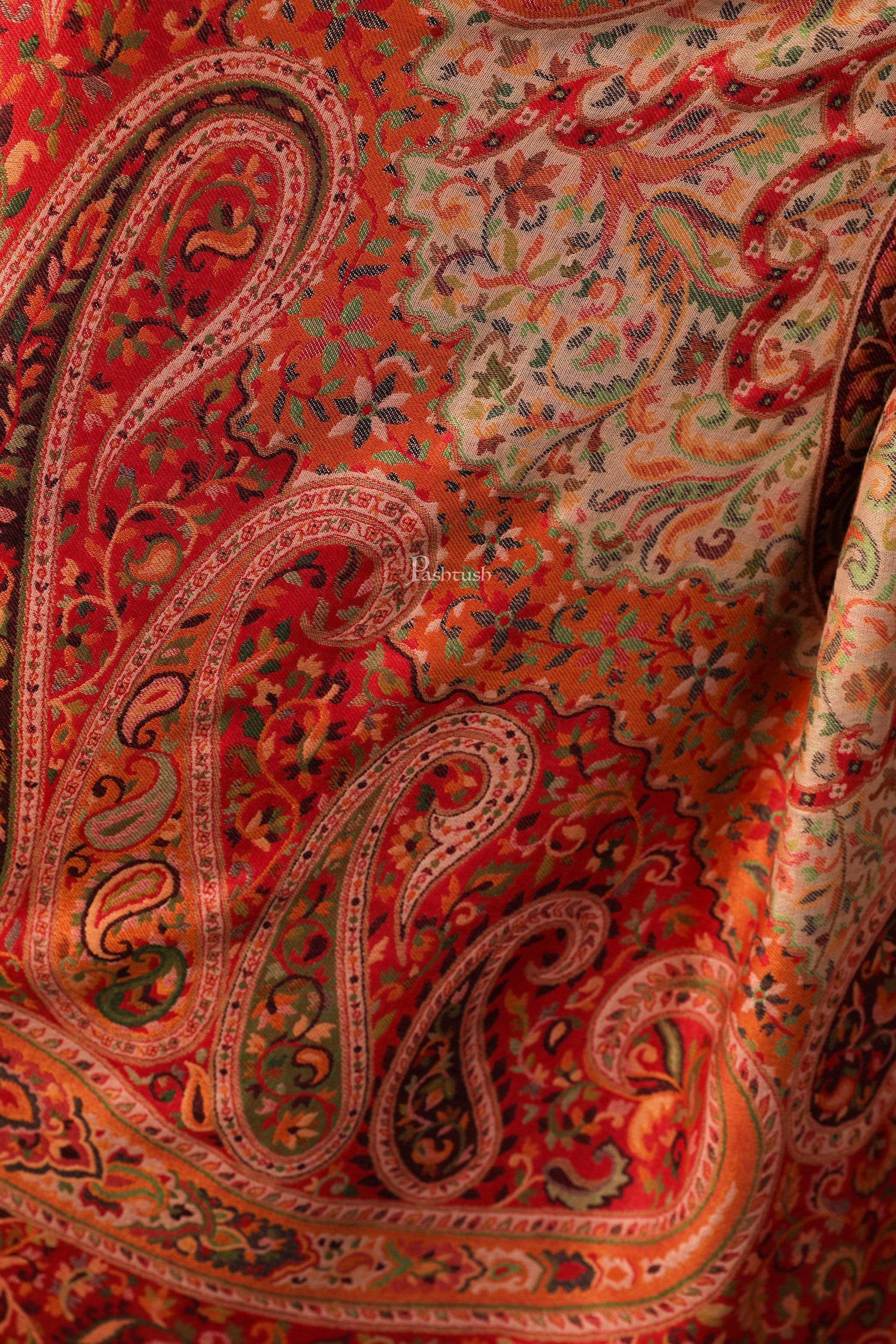 Pashtush Women Ethnic Weave Shawl, Rich Garden, Red And Beige - Image 2
