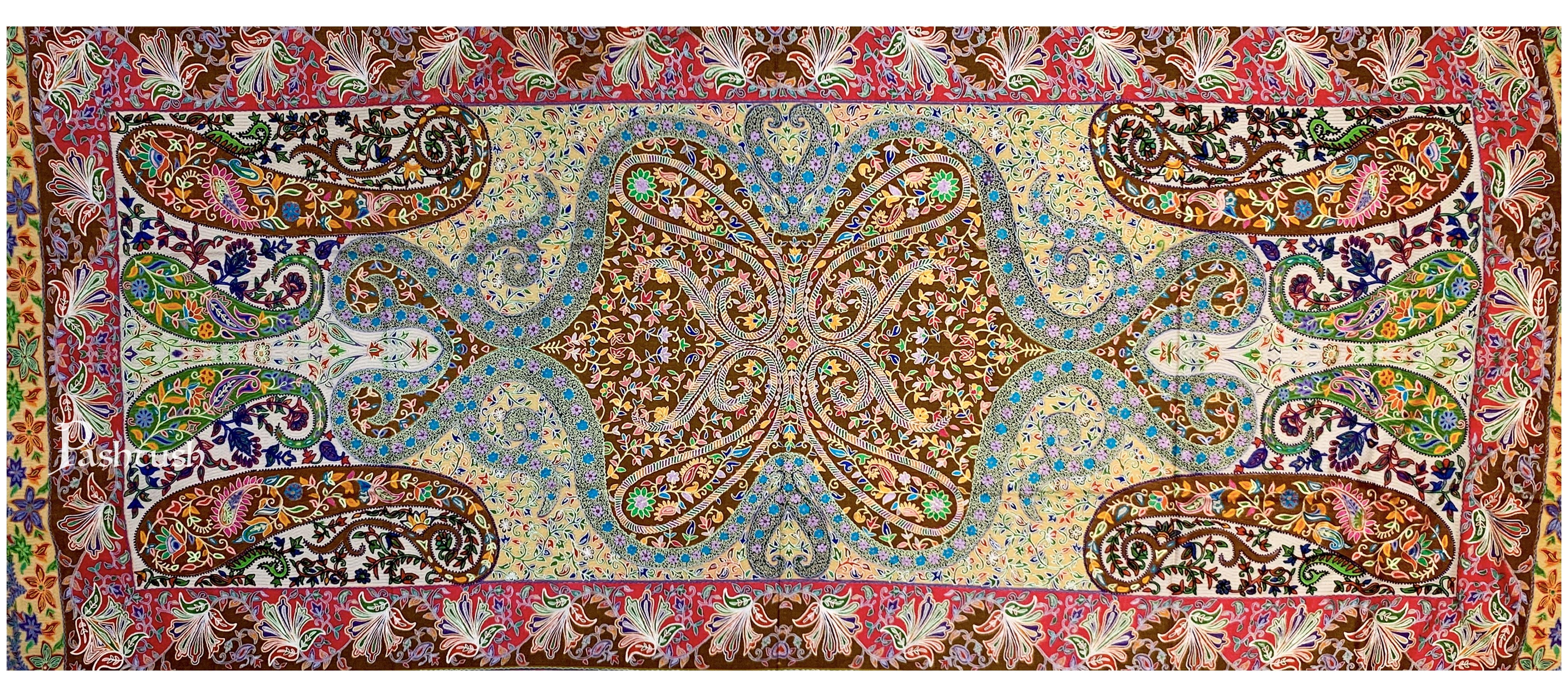 Pashtush Womens Pure Wool, Hand Embroidered Kalamkari Shawl, With Woolmark Certificate - Image 2